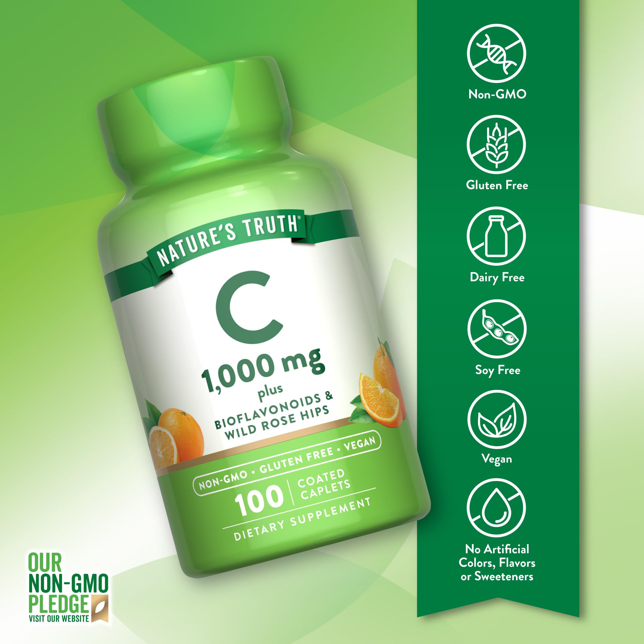 Étiquette Nature's Truth claire, garantie sans OGM et sans gluten