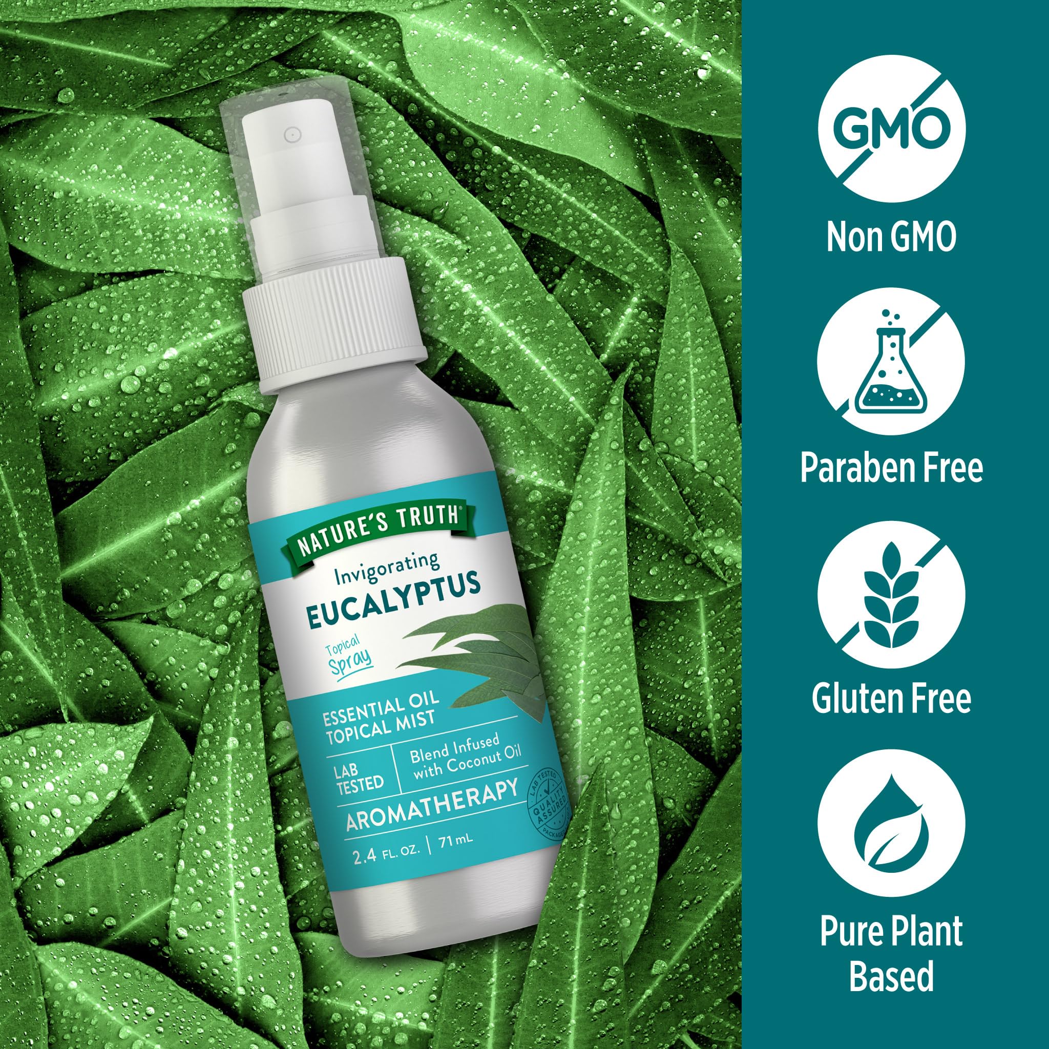 Nature's Truth Eucalyptus Mist — feuillage d'eucalyptus visible pour une expérience naturelle