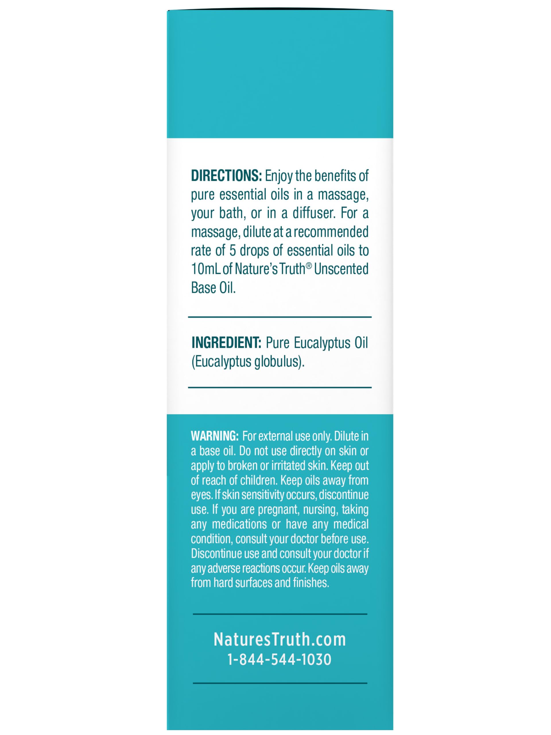 Emballage Nature's Truth huile eucalyptus – sans OGM et sans gluten.
