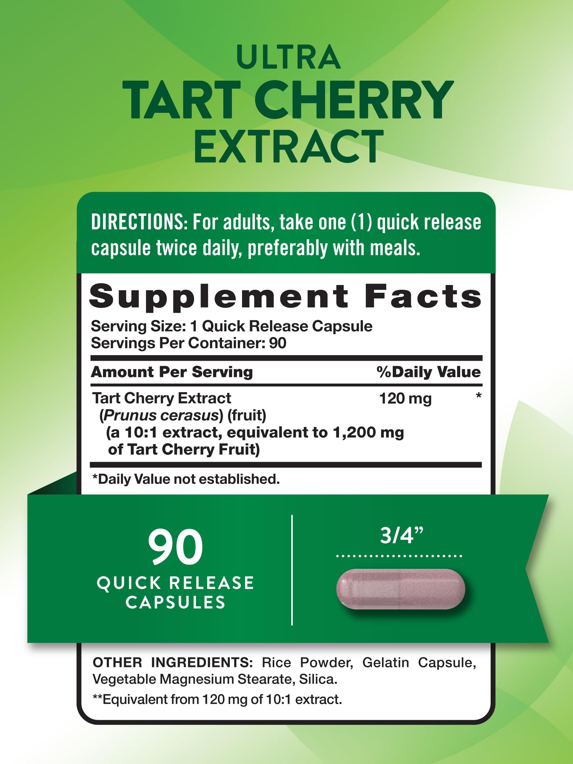 Nature’s Truth Extrait cerise aigre, capsules, prise quotidienne facile avec de l’eau.