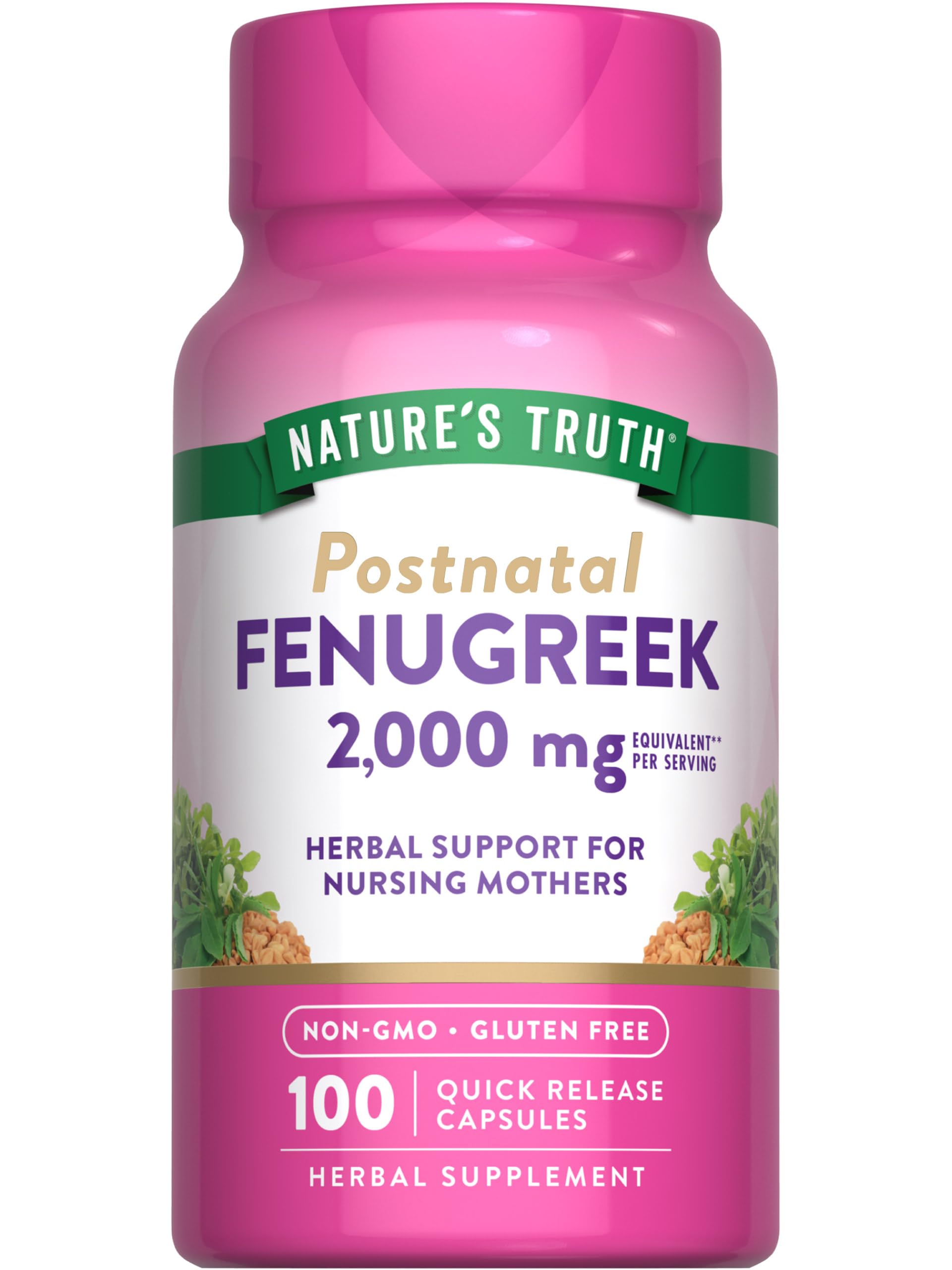 Nature's Truth fenugrec gélules dans une bouteille, pratique pour la routine quotidienne.