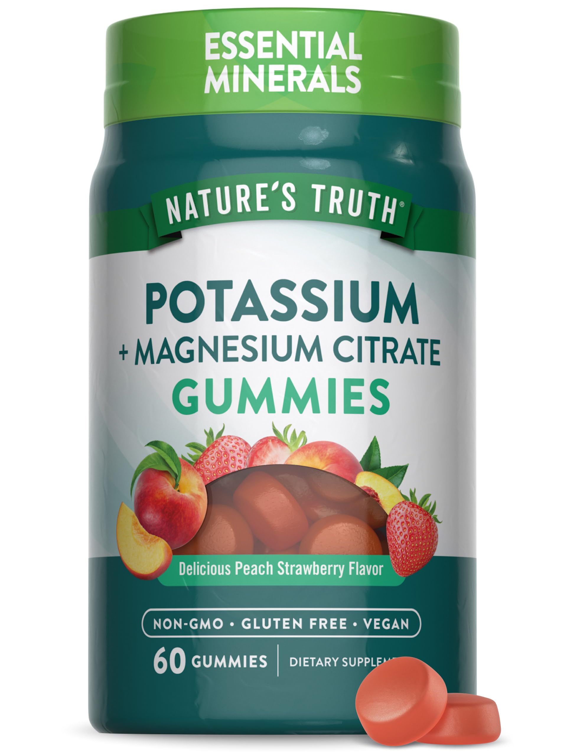 Nature's Truth gommes citrate de potassium et magnésium, boîte 60 gommes, pratique au quotidien.