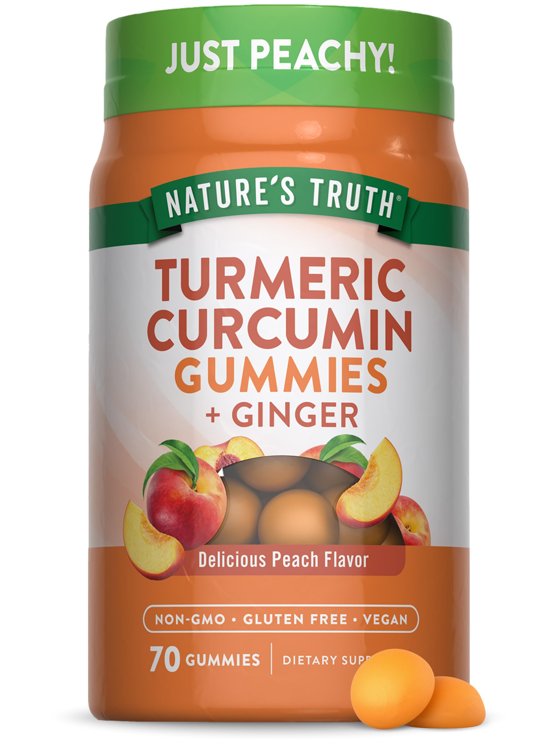 Nature's Truth gommes curcuma gingembre saveur pêche, complément vegan pratique au quotidien