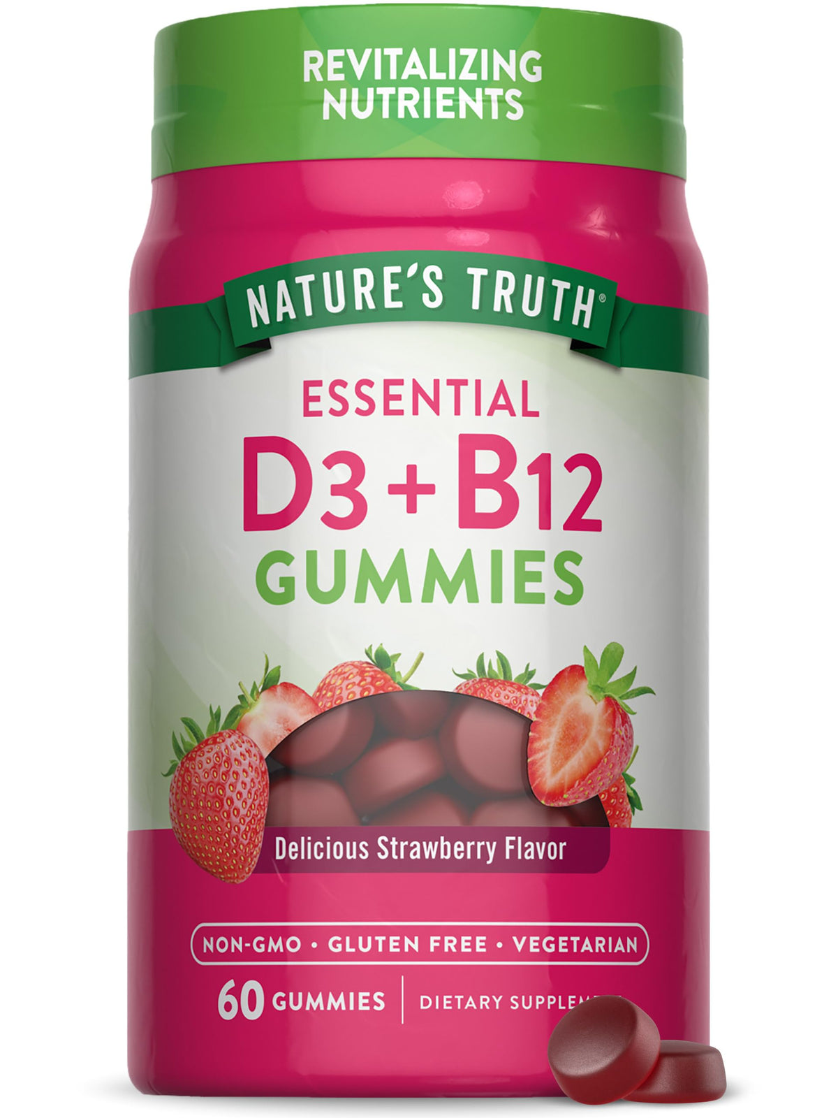 Nature's Truth gommes D3 et B12 saveur fraise, pratique à prendre au quotidien