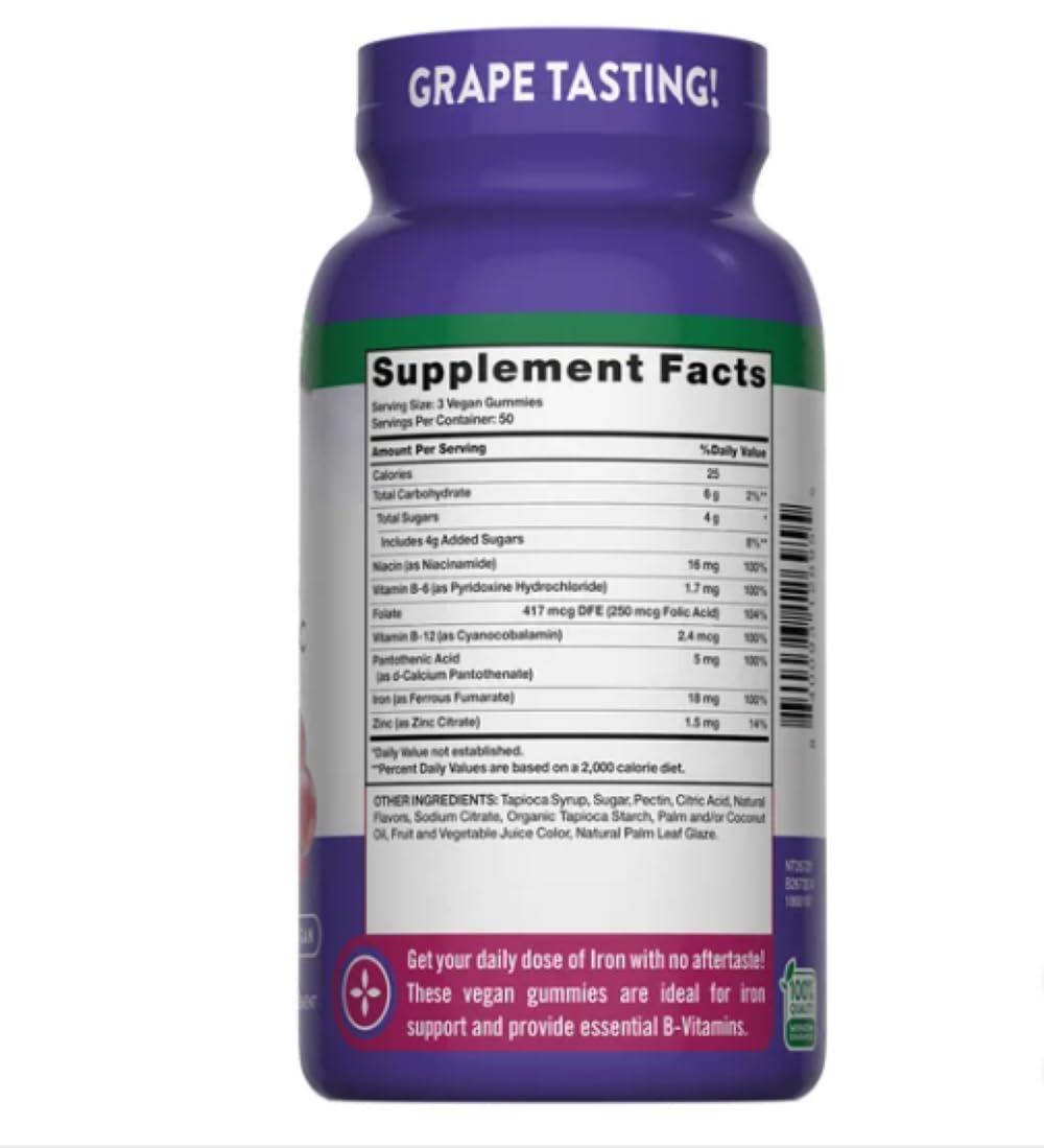Gommes Nature's Truth Fer Essentiel avec B vitamines et zinc, formulation complète pour la vitalité.