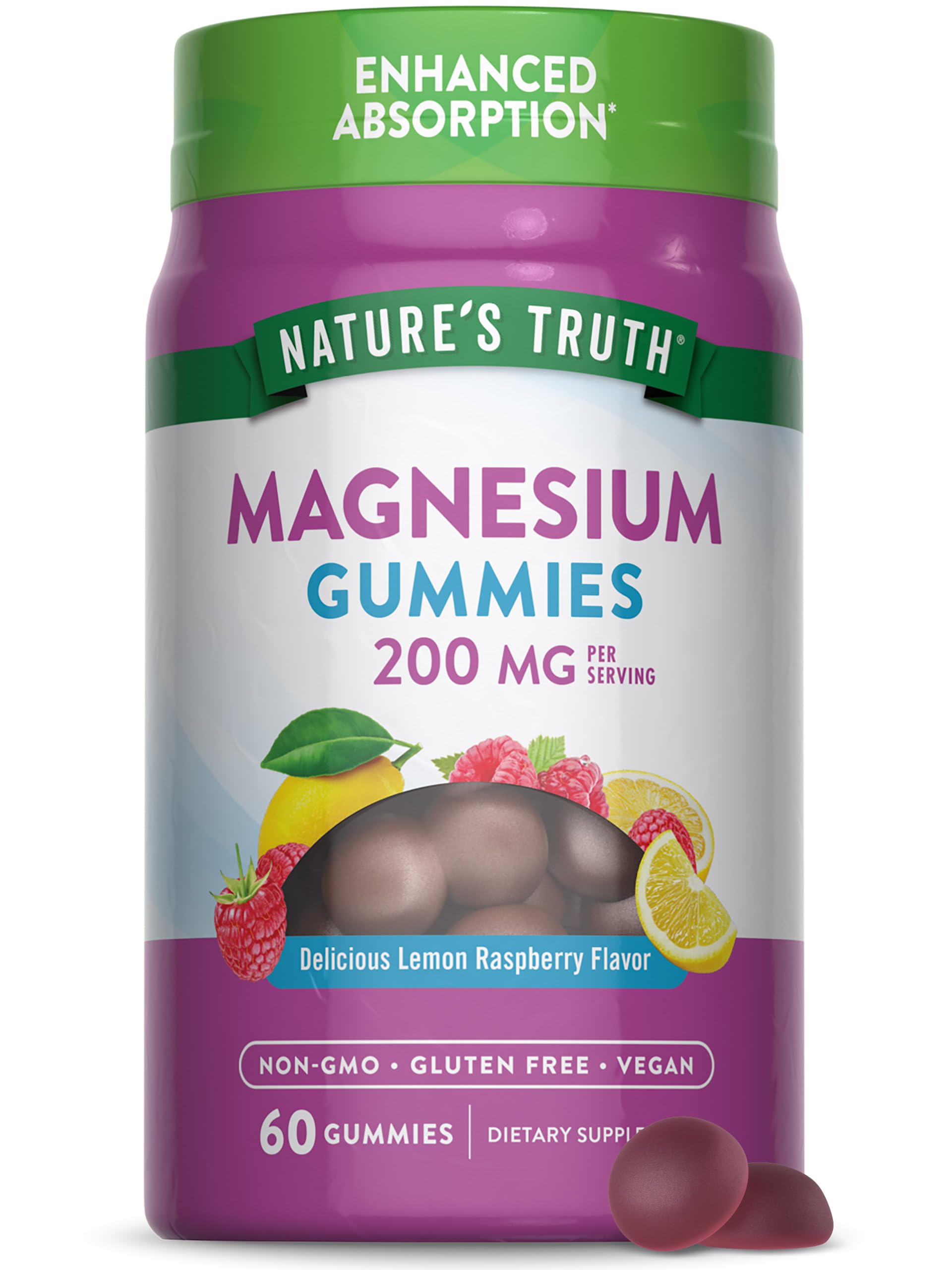 Nature's Truth Gommes Magnésium 200 mg, bouteille, pour un apport quotidien pratique.