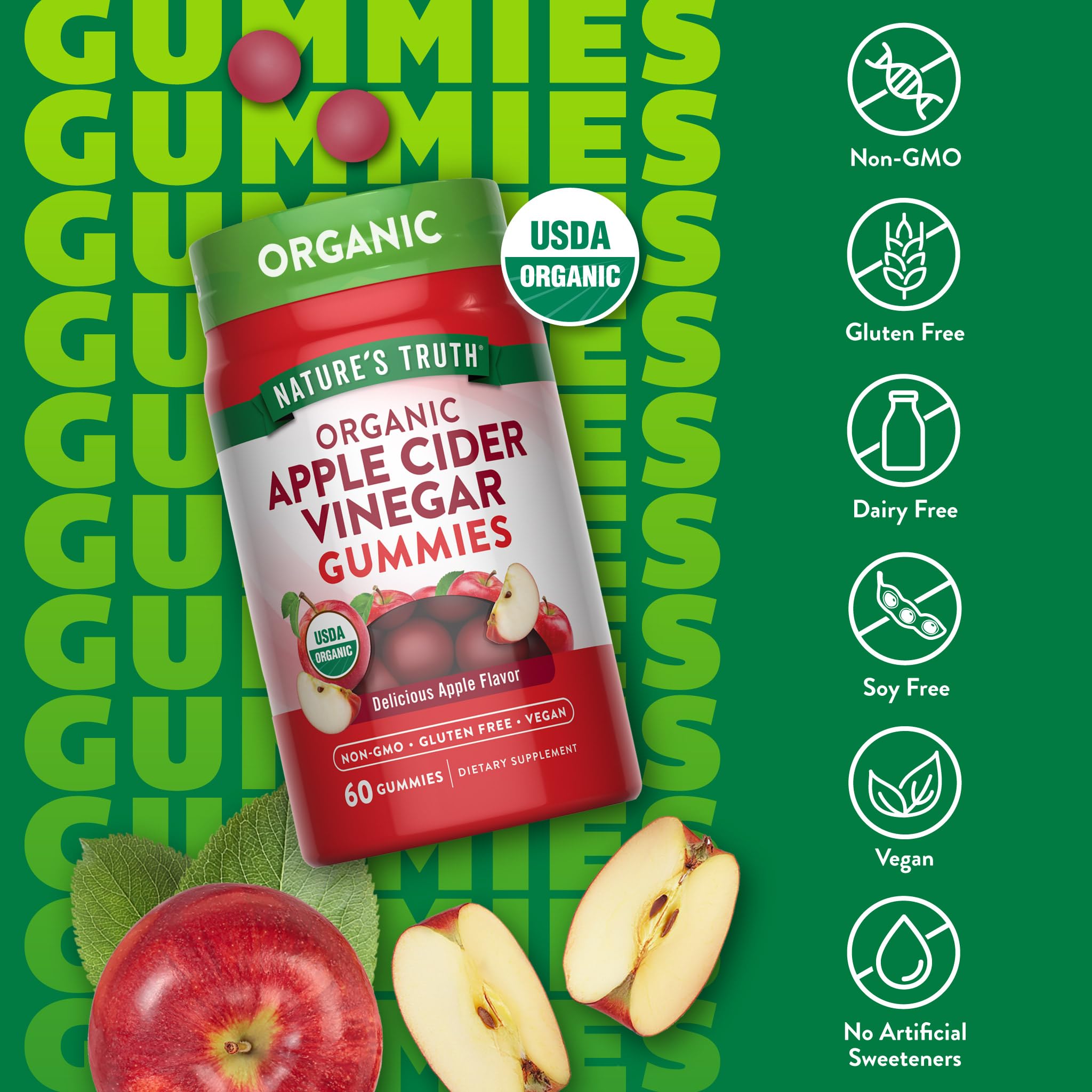 Nature's Truth gommes saveur pomme, biologique et certifiée USDA Organic