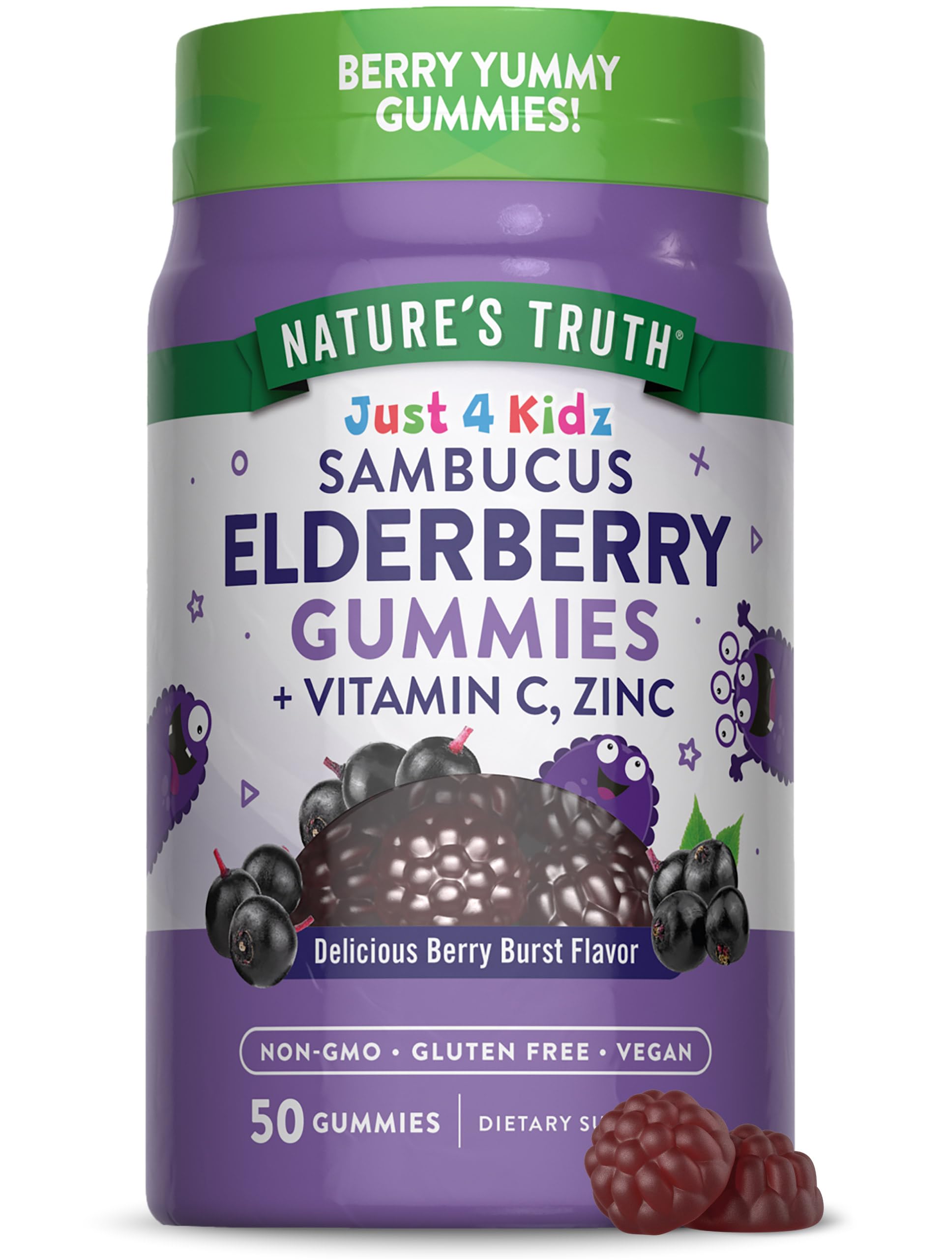 Nature's Truth gommes au sureau pour enfants en flacon, saveur fruitée.