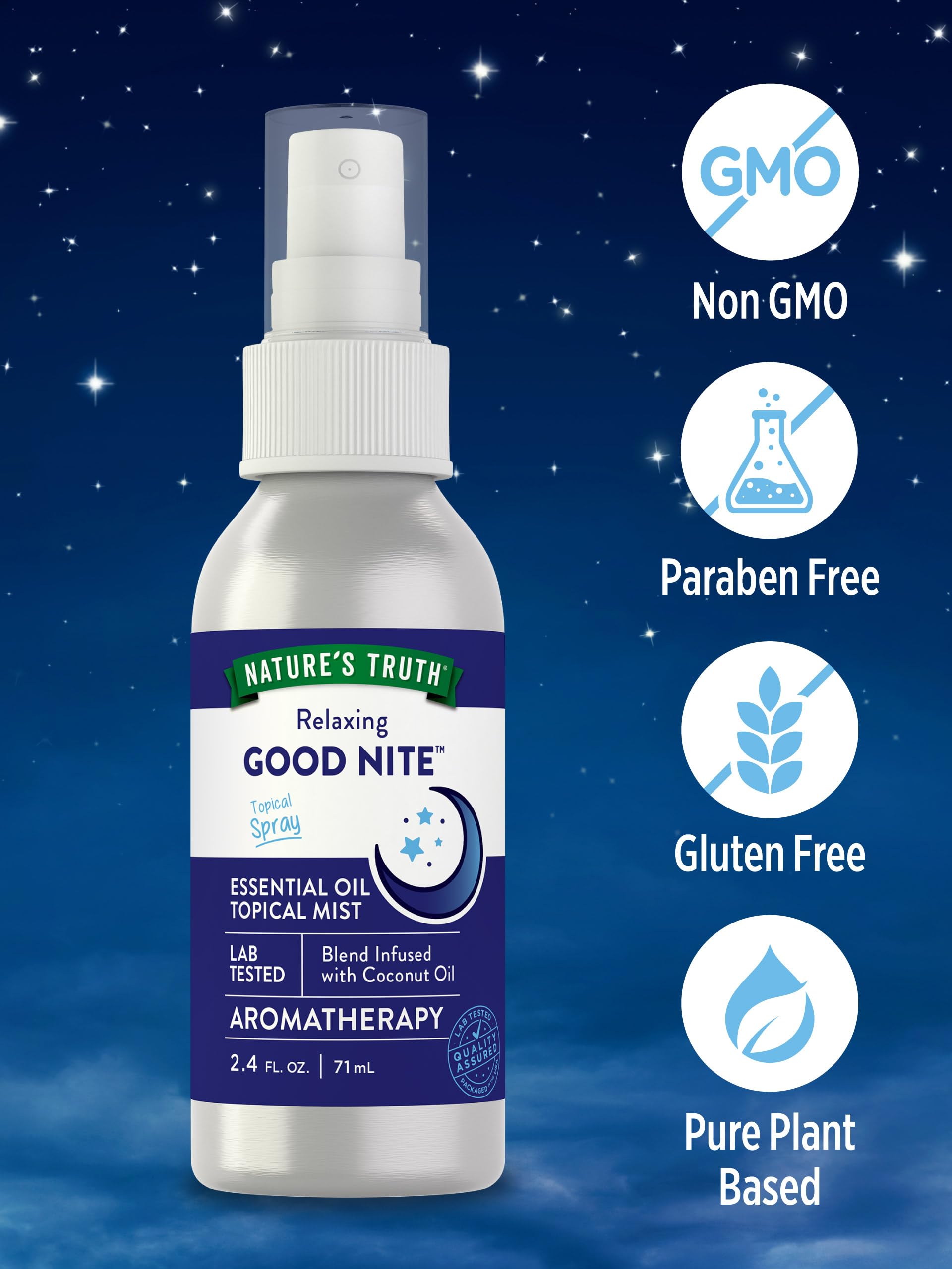Nature's Truth Good Nite étiquette indiquant des tests en laboratoire