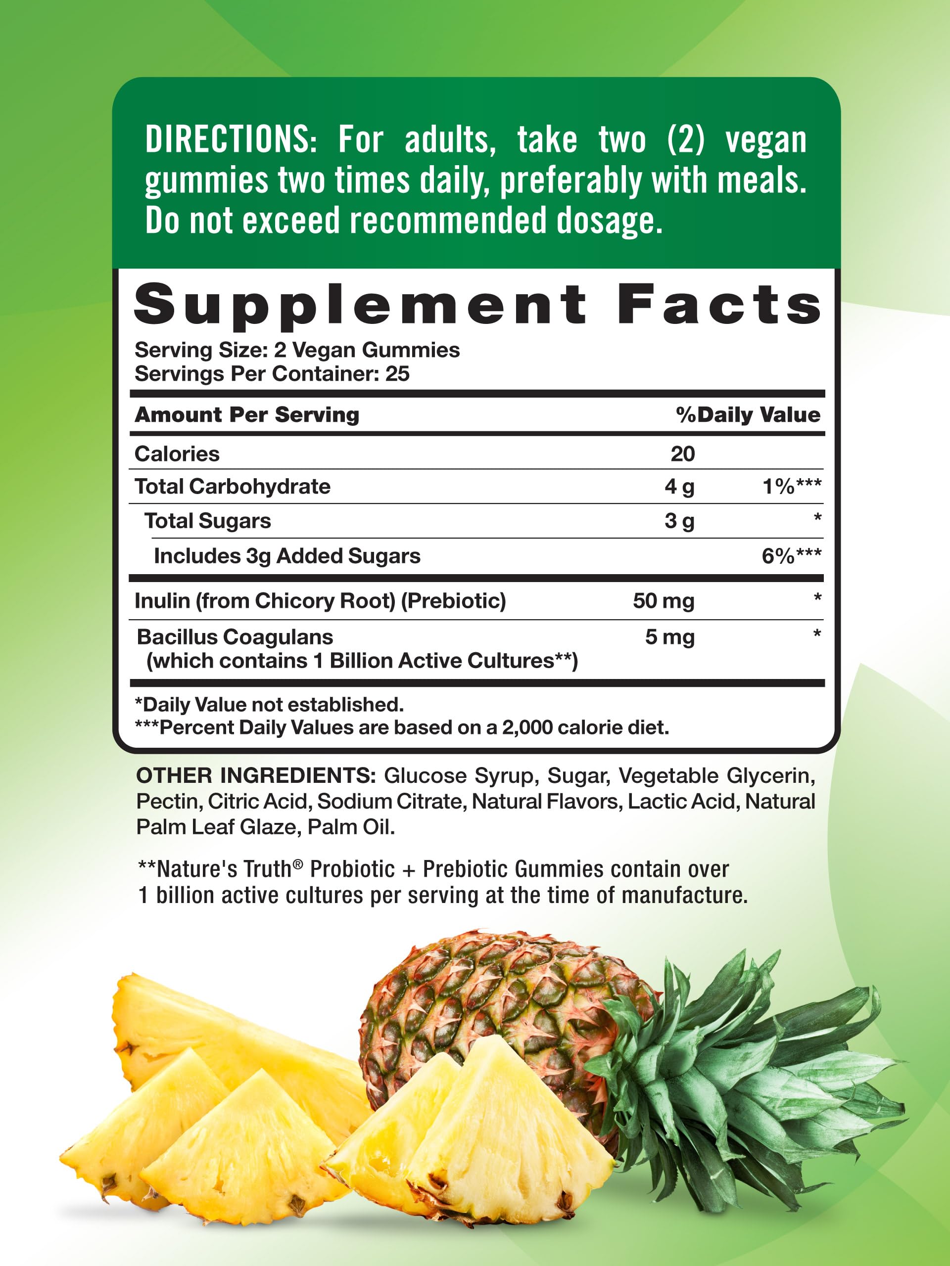 Gummies probiotiques Nature's Truth saveur tropicale, plaisir vegan, utilisation quotidienne.