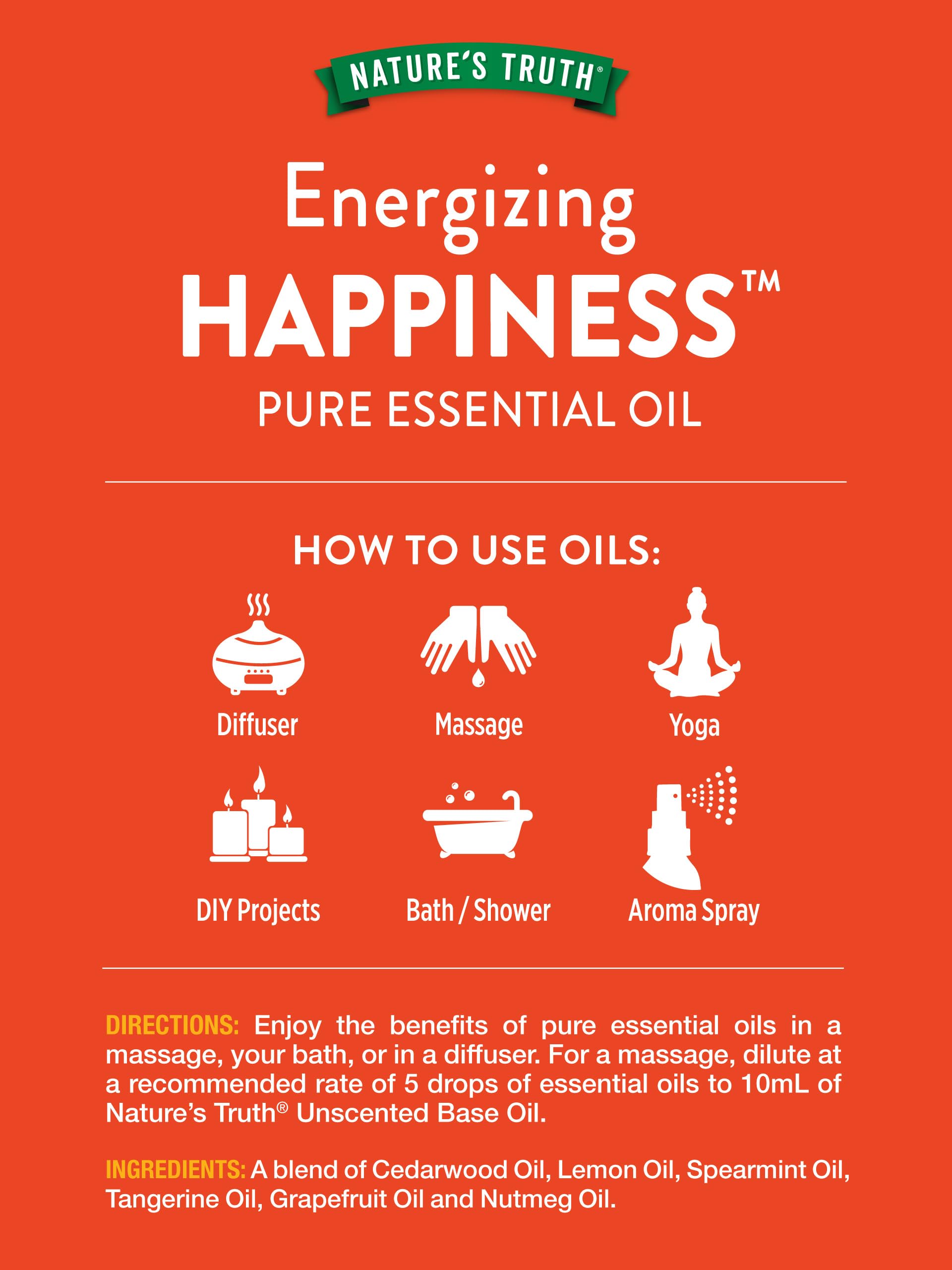 Nature's Truth Happiness melange-cedre-citrus – ambiance rafraîchissante idéale pour détente et énergie.