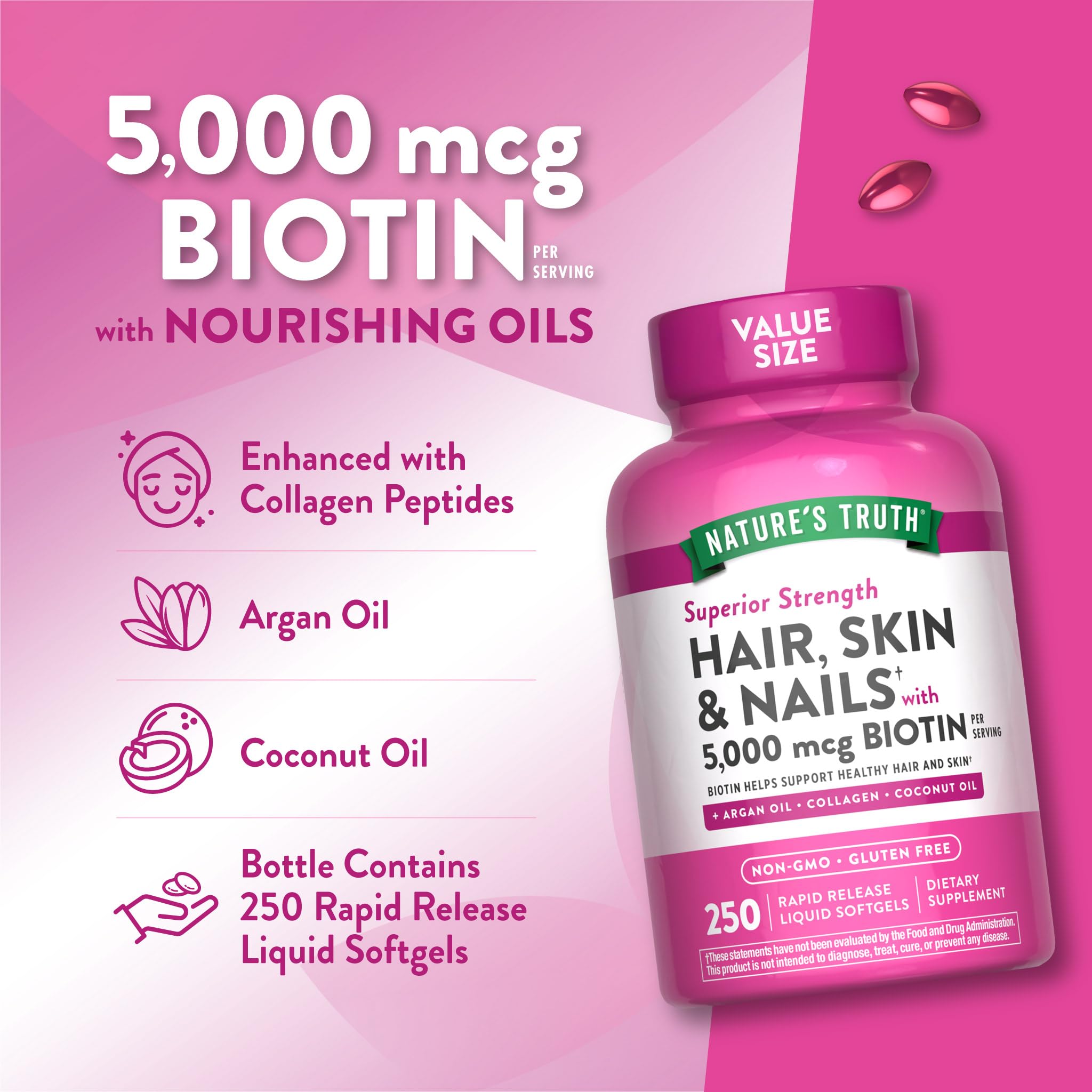 Nature's Truth Huile de Coco, soin nourrissant pour cheveux et peau
