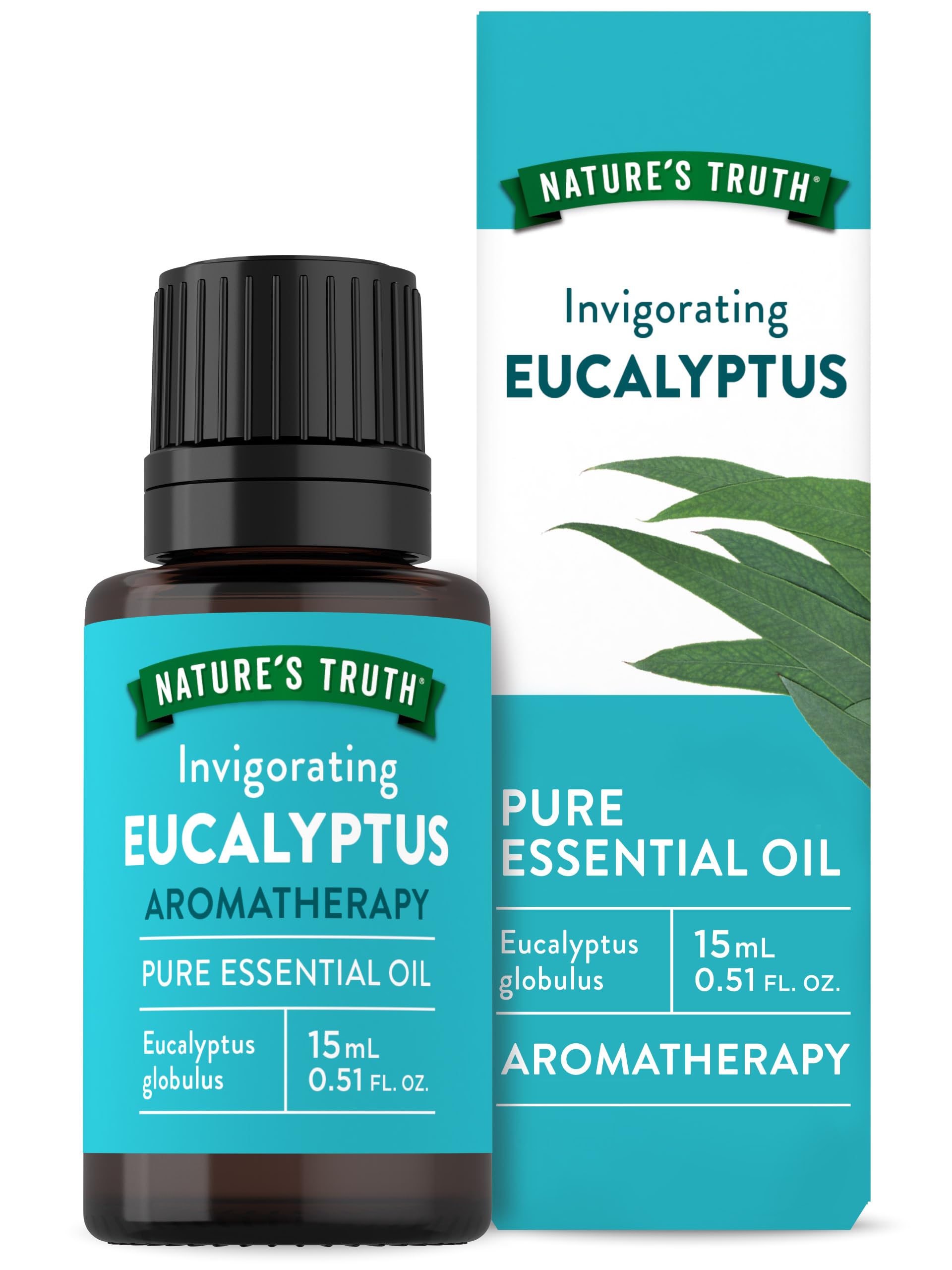 Nature's Truth huile eucalyptus: bouteille 15 ml prête pour diffusion et massage.