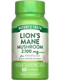 Nature's Truth Lions Mane capsules sur boîte, soutien cognitif potentiel et formulation vegan.