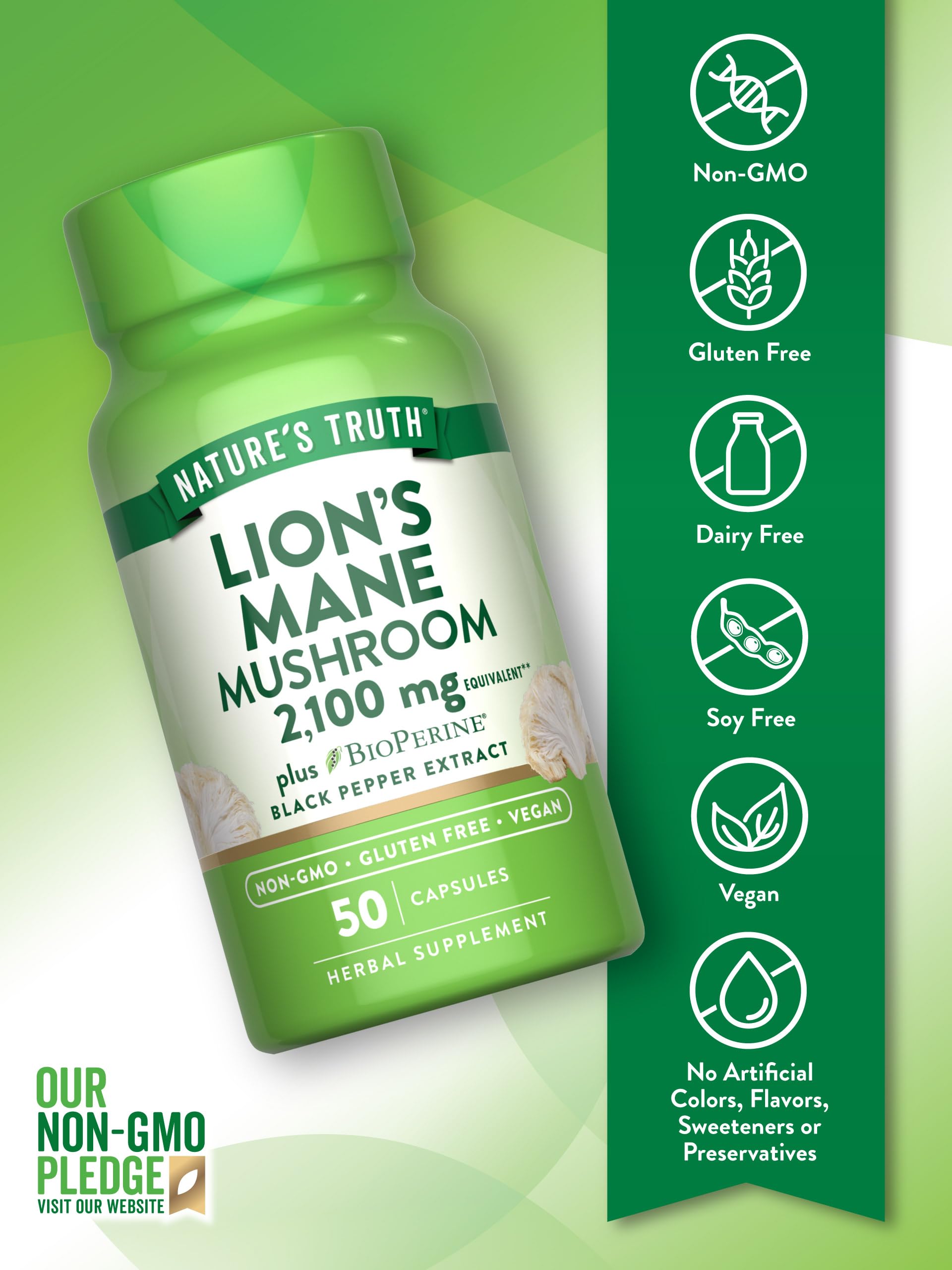 Capsules Lions Mane équivalent 2100 mg, présentation pratique et prête à l’emploi.