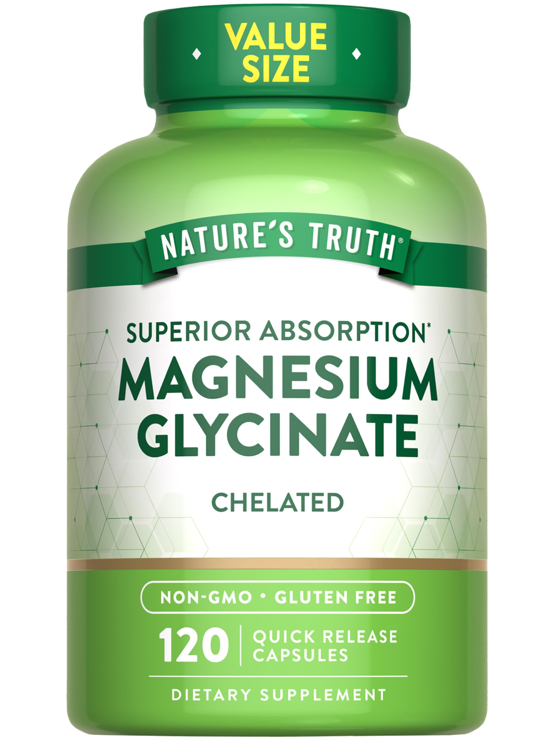 Nature's Truth Magnésium Glycinate 200 mg, bouteille prête à l'emploi.