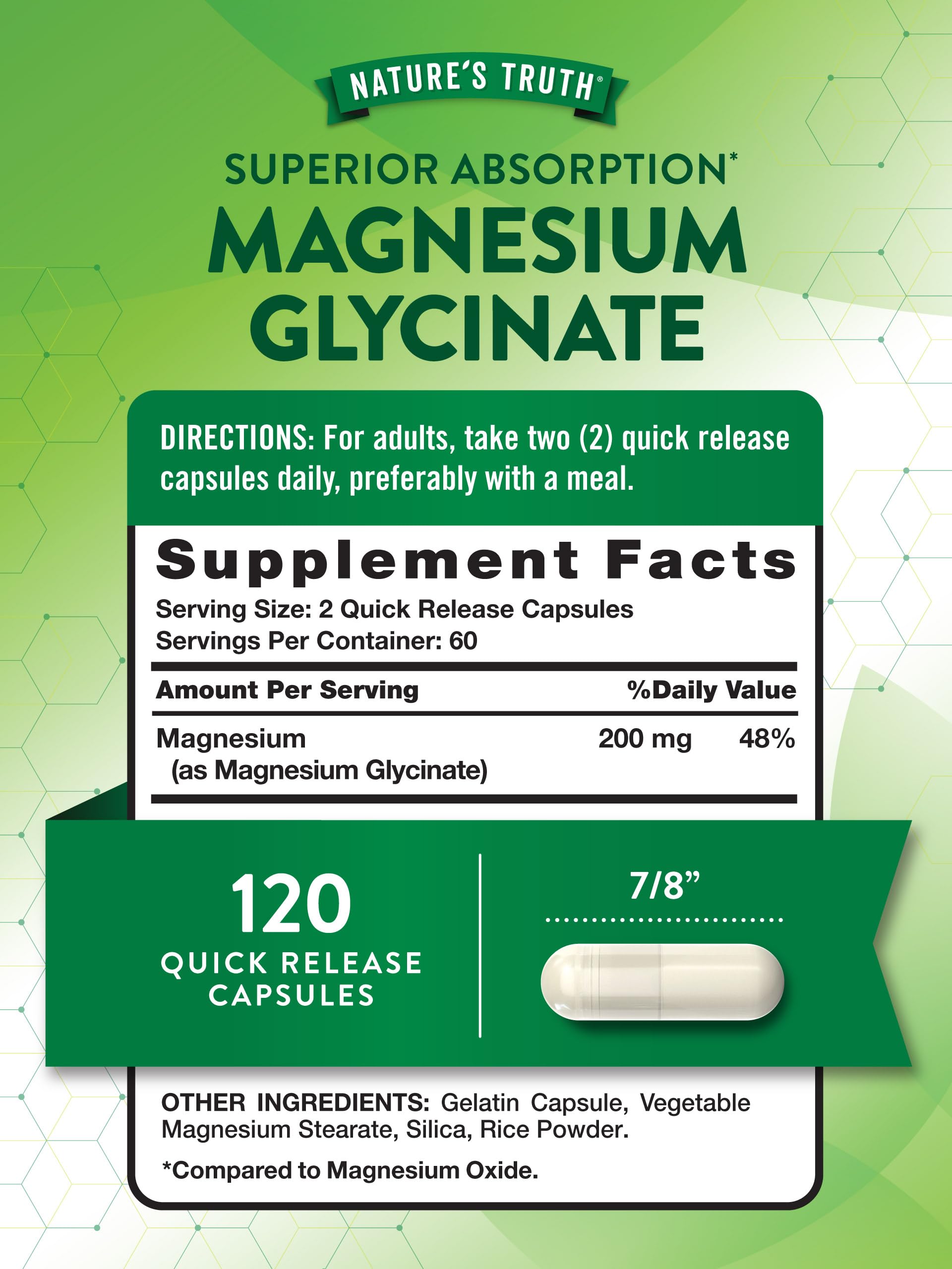 Nature's Truth Magnésium Glycinate 200 mg, capsule à libération rapide.