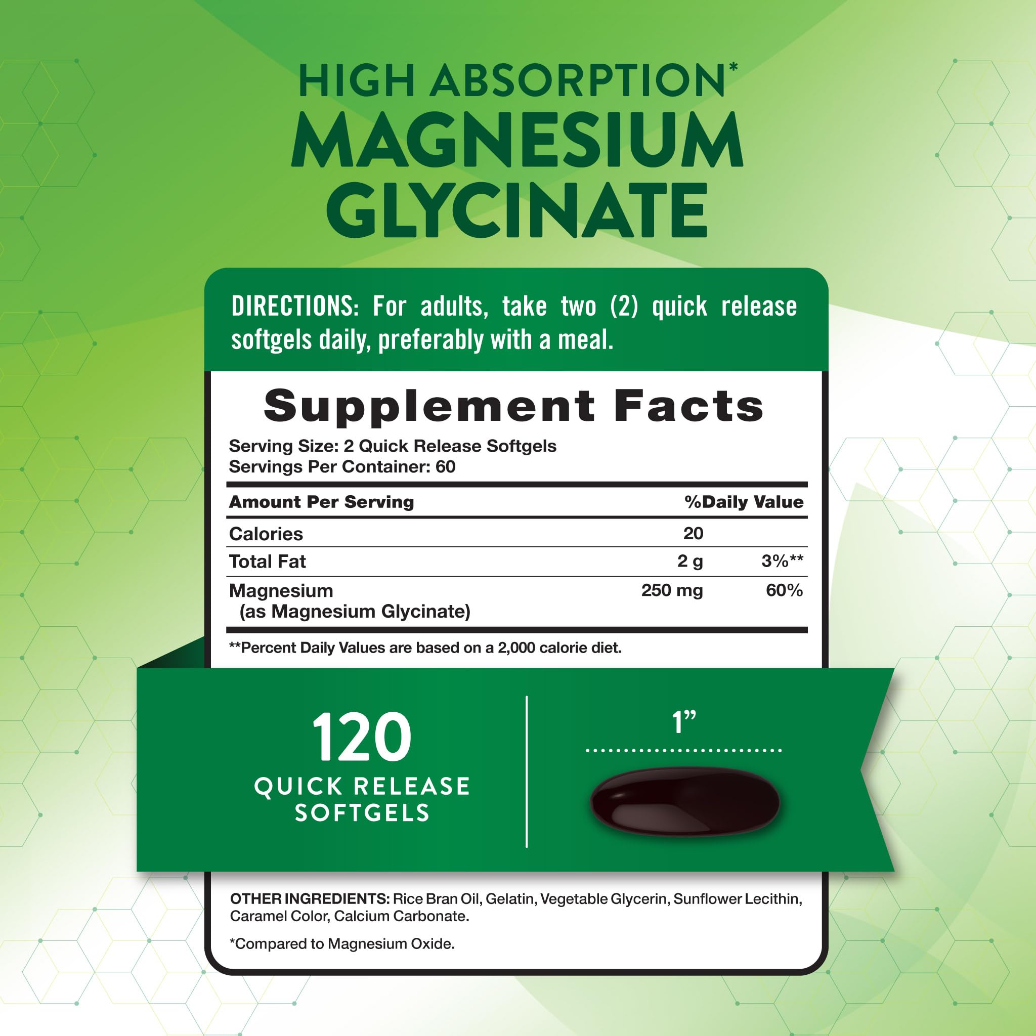 Étiquette Nature's Truth affichant le magnésium glycinate 250 mg.