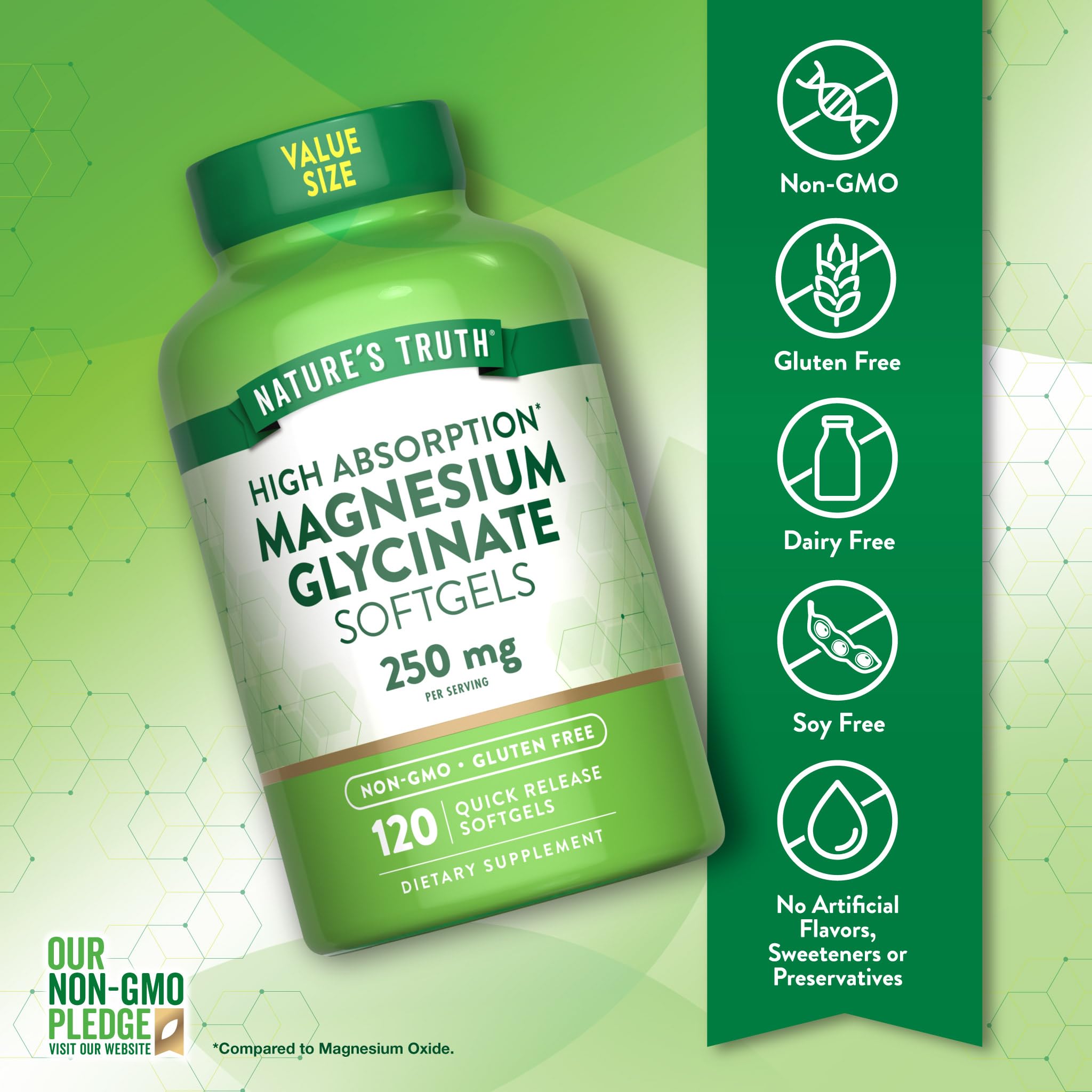 Gélules molles Nature's Truth Magnésium Glycinate 250 mg pour une absorption facile.