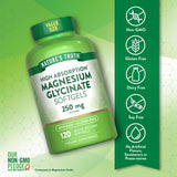 Gélules molles Nature's Truth Magnésium Glycinate 250 mg pour une absorption facile.