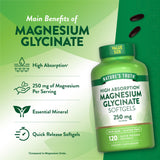 Nature's Truth Magnésium Glycinate 250 mg sans gluten, idéal pour régime varié.