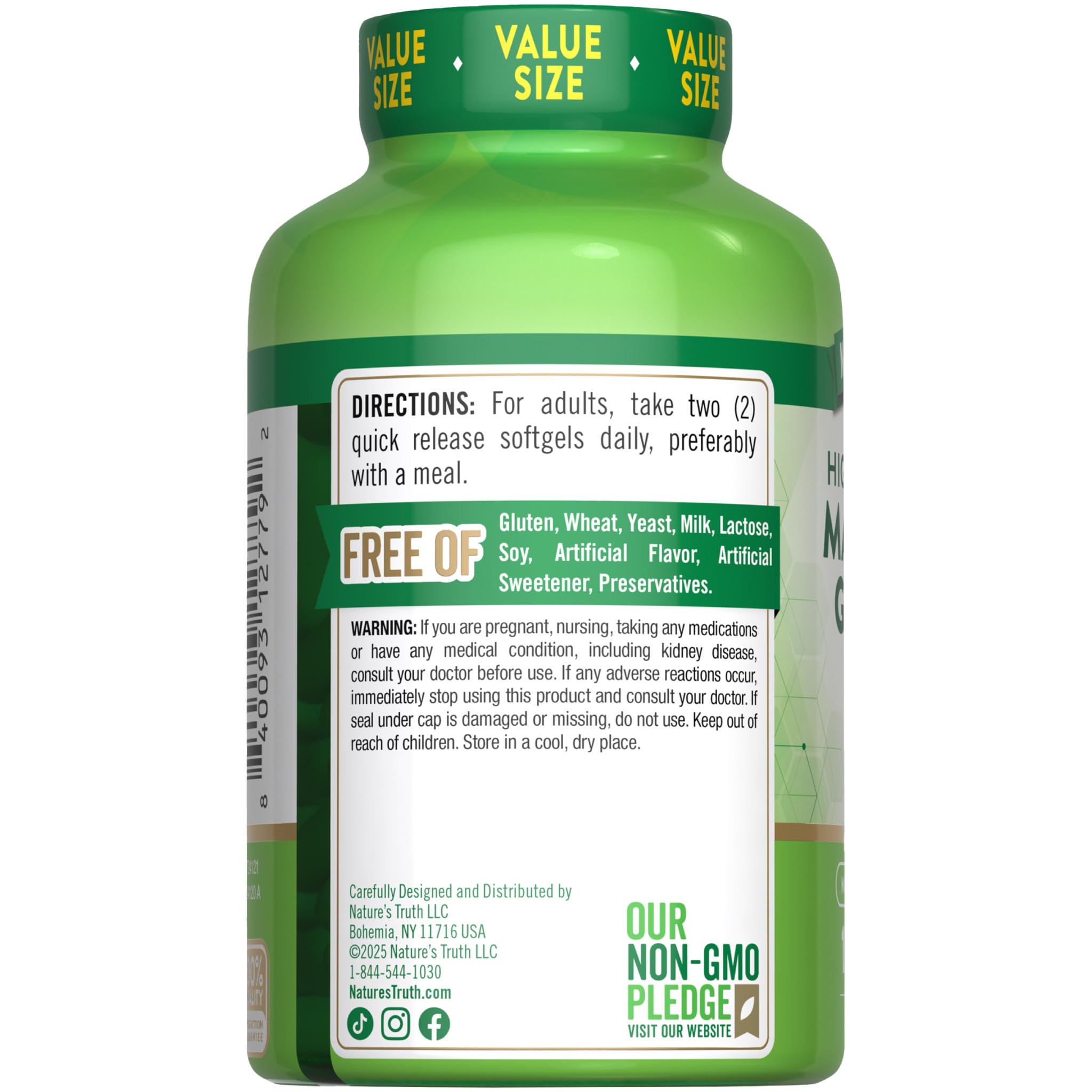 Utilisation quotidienne facilitée par les gélules Nature's Truth Magnésium Glycinate 250 mg.