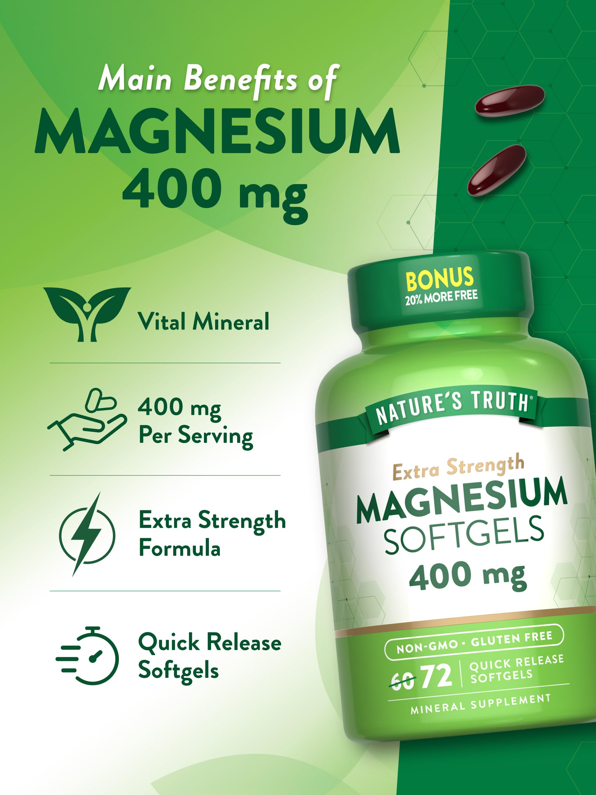 Nature's Truth Magnésium sans gluten, sans OGM, pour votre routine