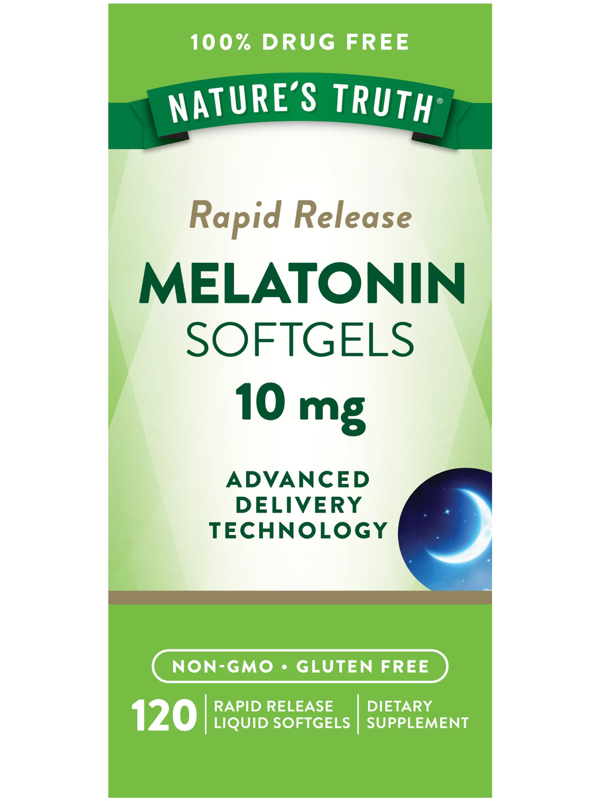 Nature's Truth Mélatonine 10 mg – bouteille et gélules libération rapide.