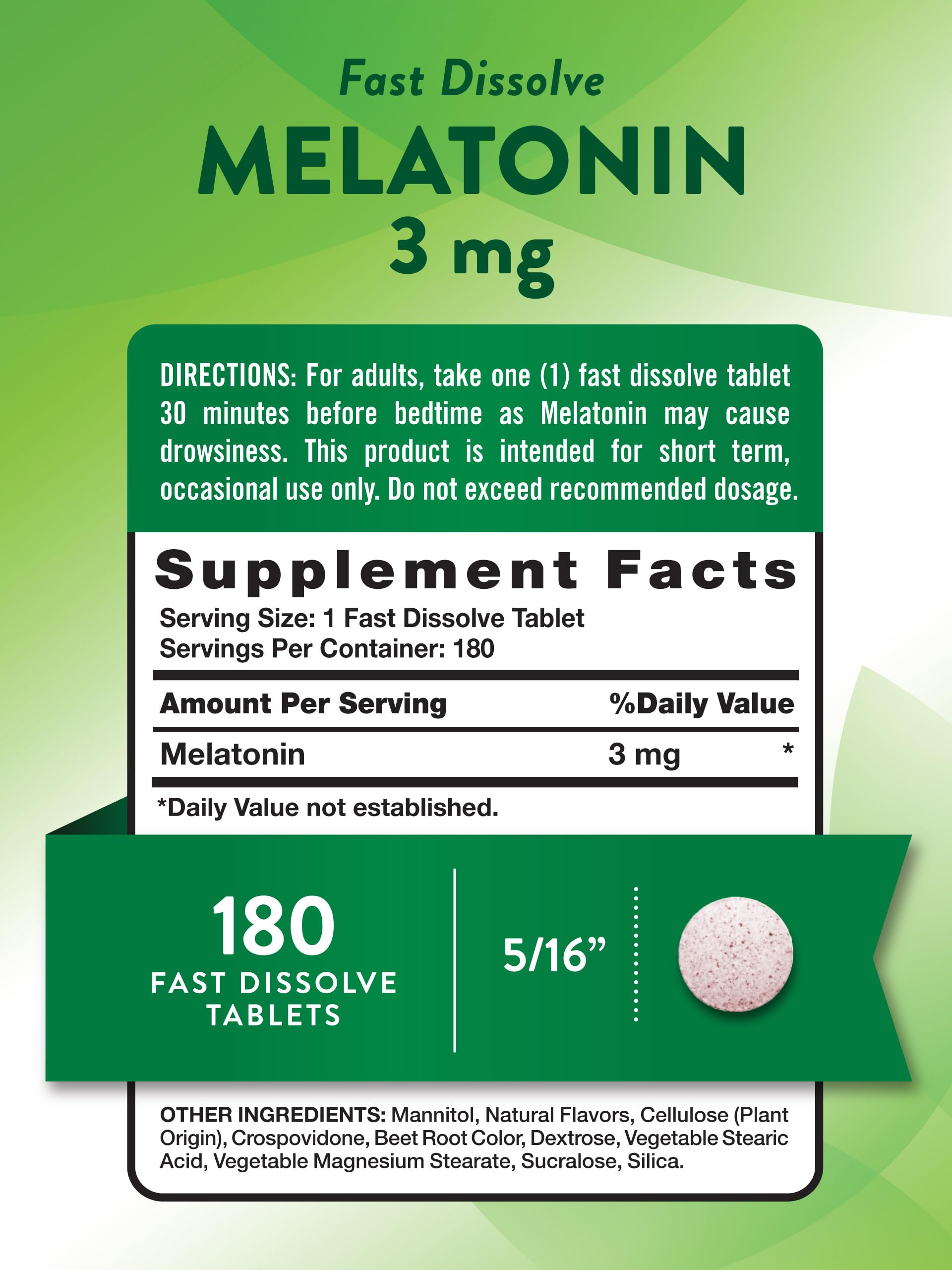 Nature's Truth mélatonine, boîte 180 comprimés, format économique pour le sommeil nocturne.