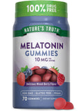Nature's Truth mélatonine gommes dans une bouteille, saveur baies et usage nocturne potentiel.