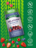 Étiquette Nature's Truth mélatonine gommes, détails clairs et teneur en ingrédients.