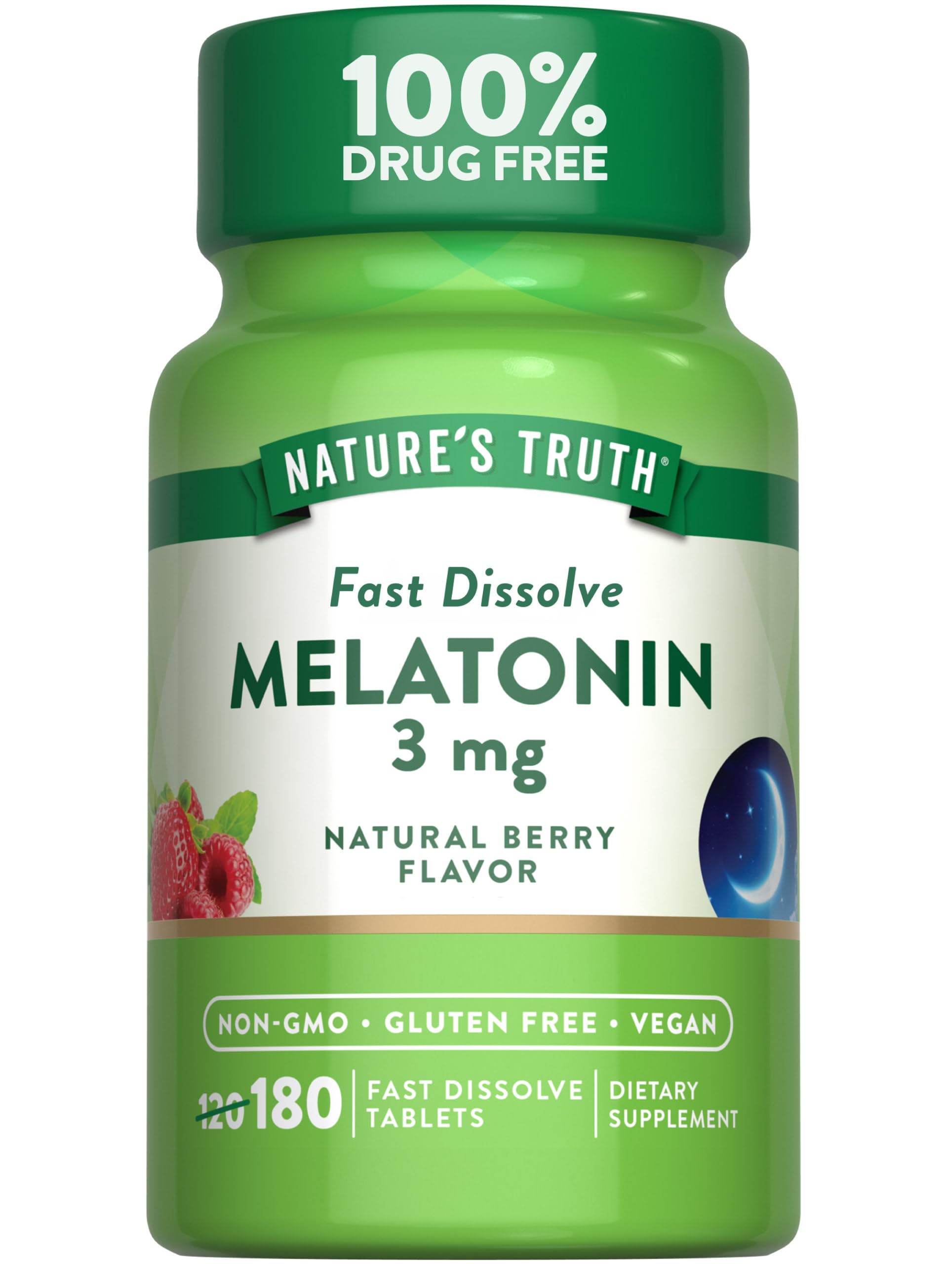 Nature's Truth mélatonine, comprimé dissolution rapide, saveur baies, peut favoriser l'endormissement.