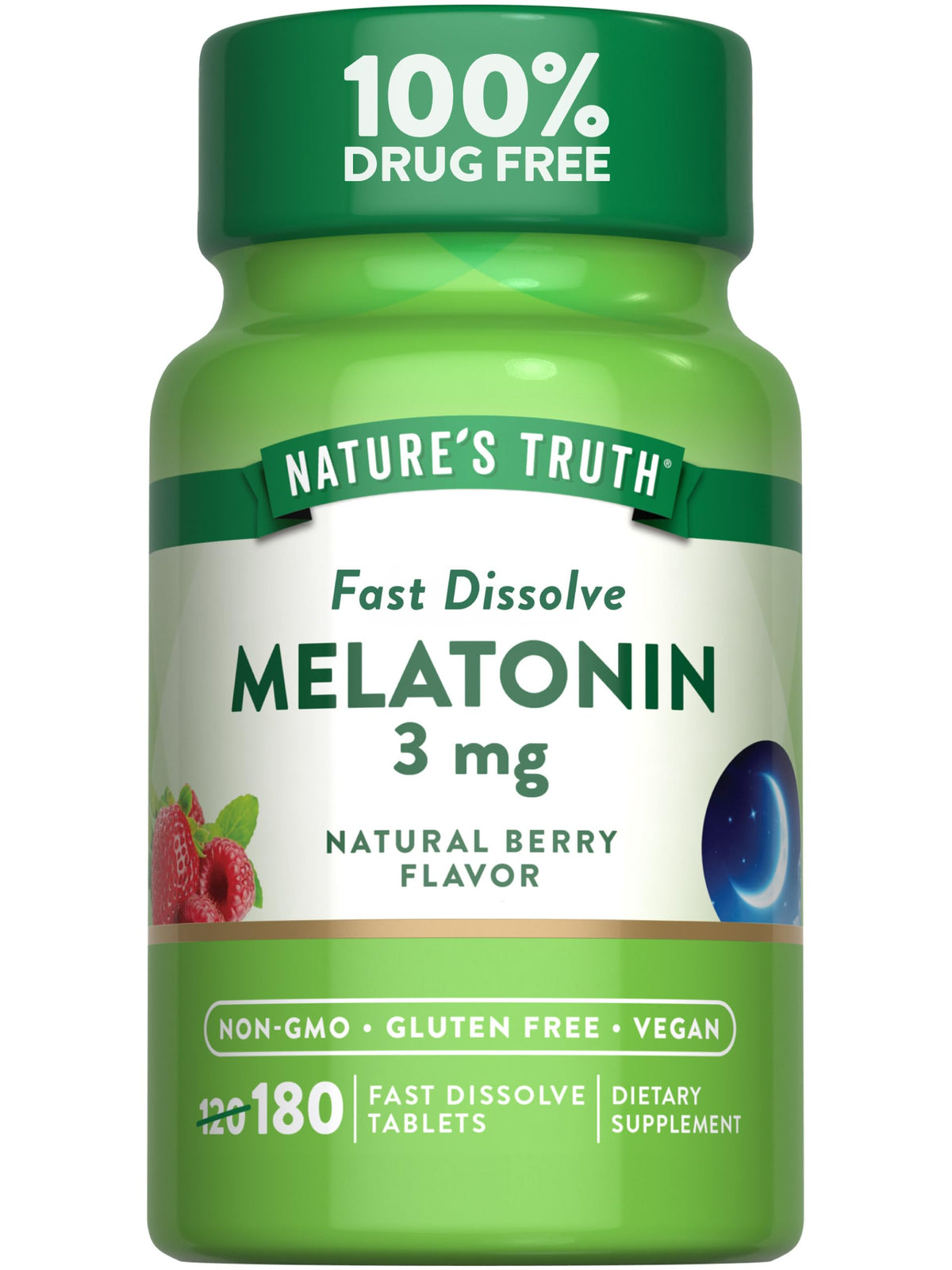 Nature's Truth mélatonine, comprimé dissolution rapide, saveur baies, peut favoriser l'endormissement.