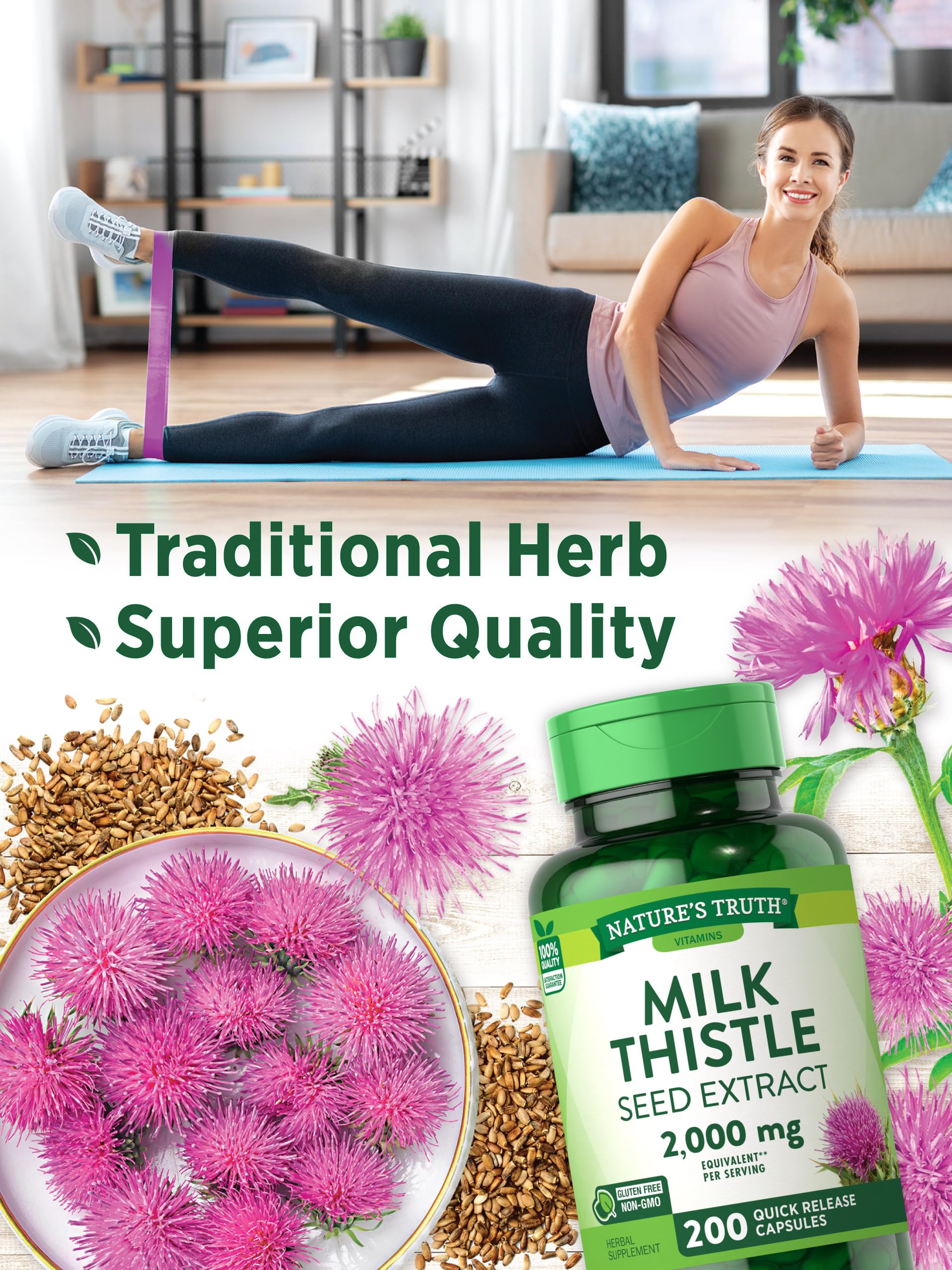 Nature's Truth Milk Thistle: étiquette proche montre les détails sans promesse