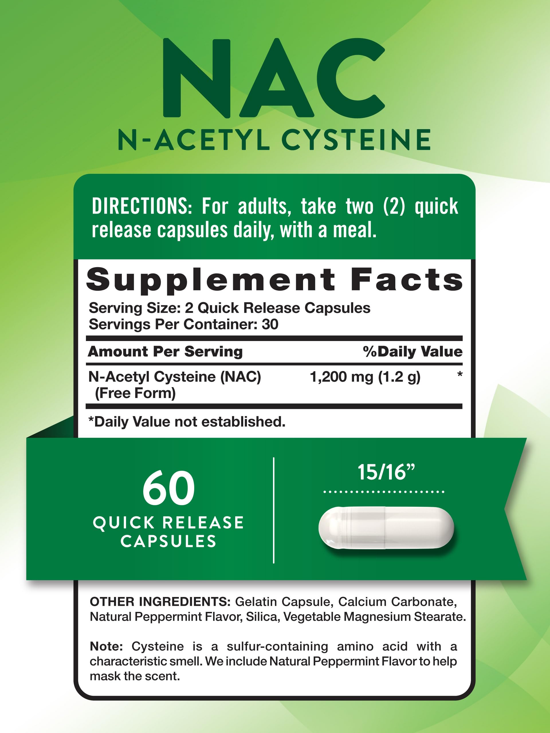 Nature's Truth NAC – capsules à libération rapide pour ingestion facilitée.
