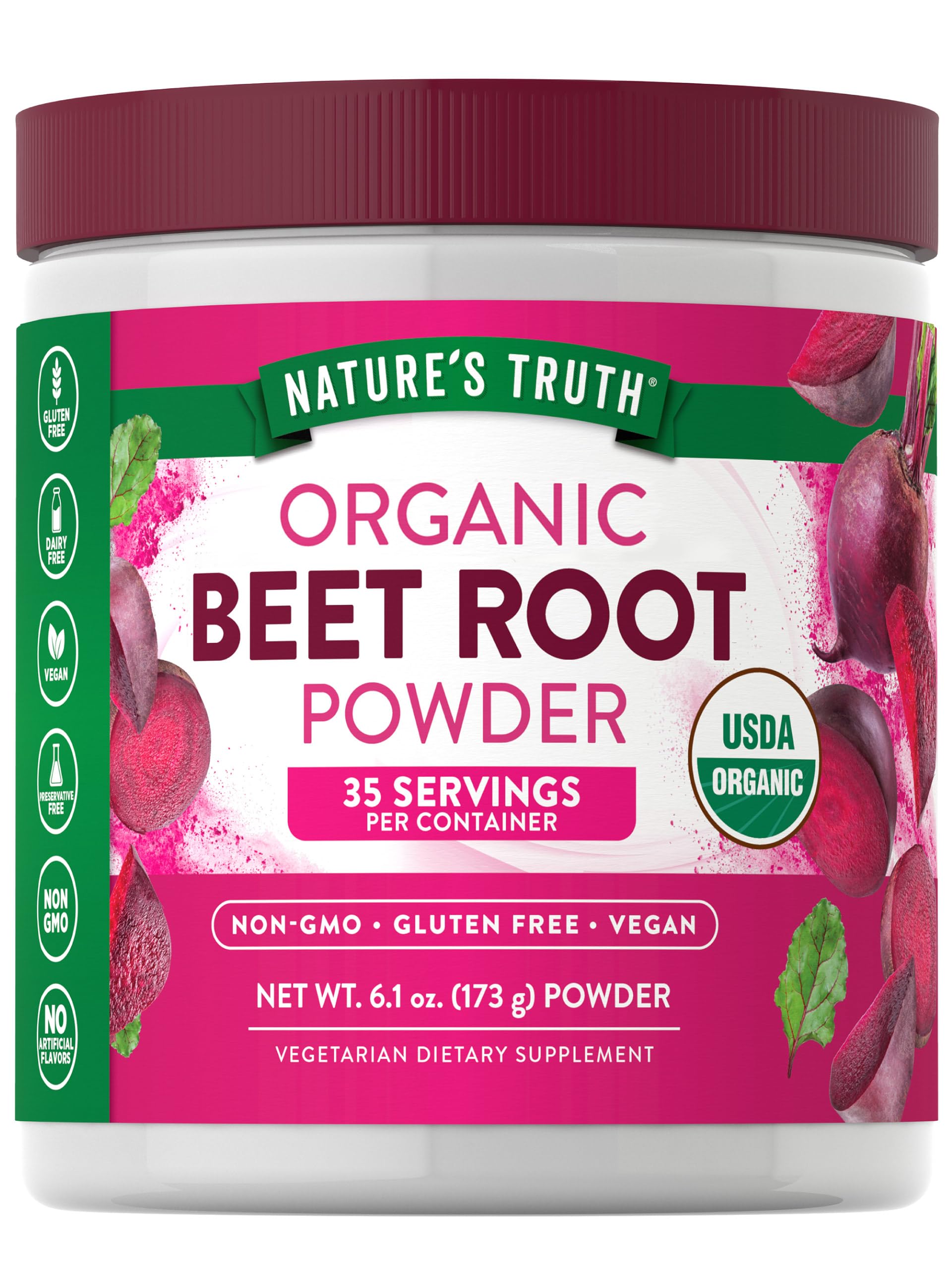 Nature's Truth poudre de betterave dans bouteille, idéale pour smoothies quotidiens.