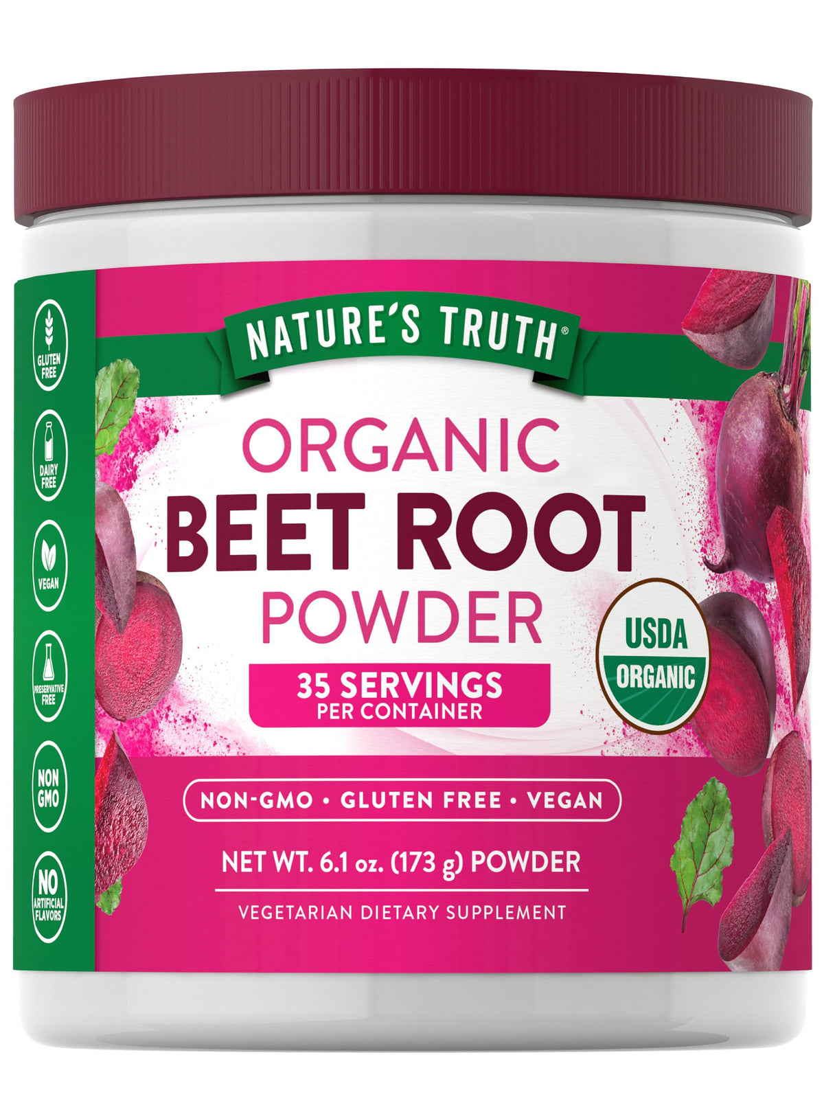 Nature's Truth poudre de betterave dans bouteille, idéale pour smoothies quotidiens.