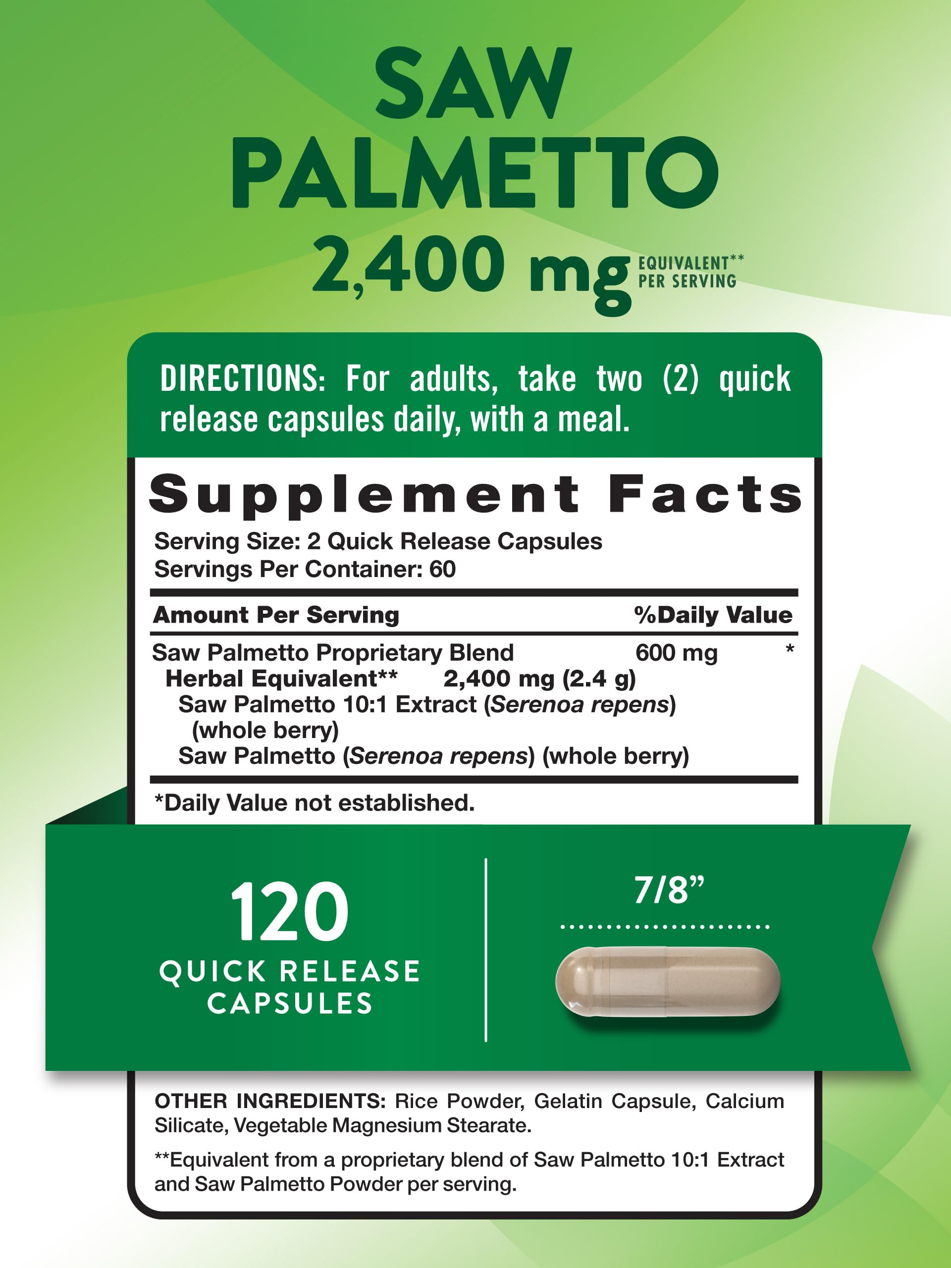 Nature's Truth Extrait palmier nain – gélules pratiques pour routine sans gluten.