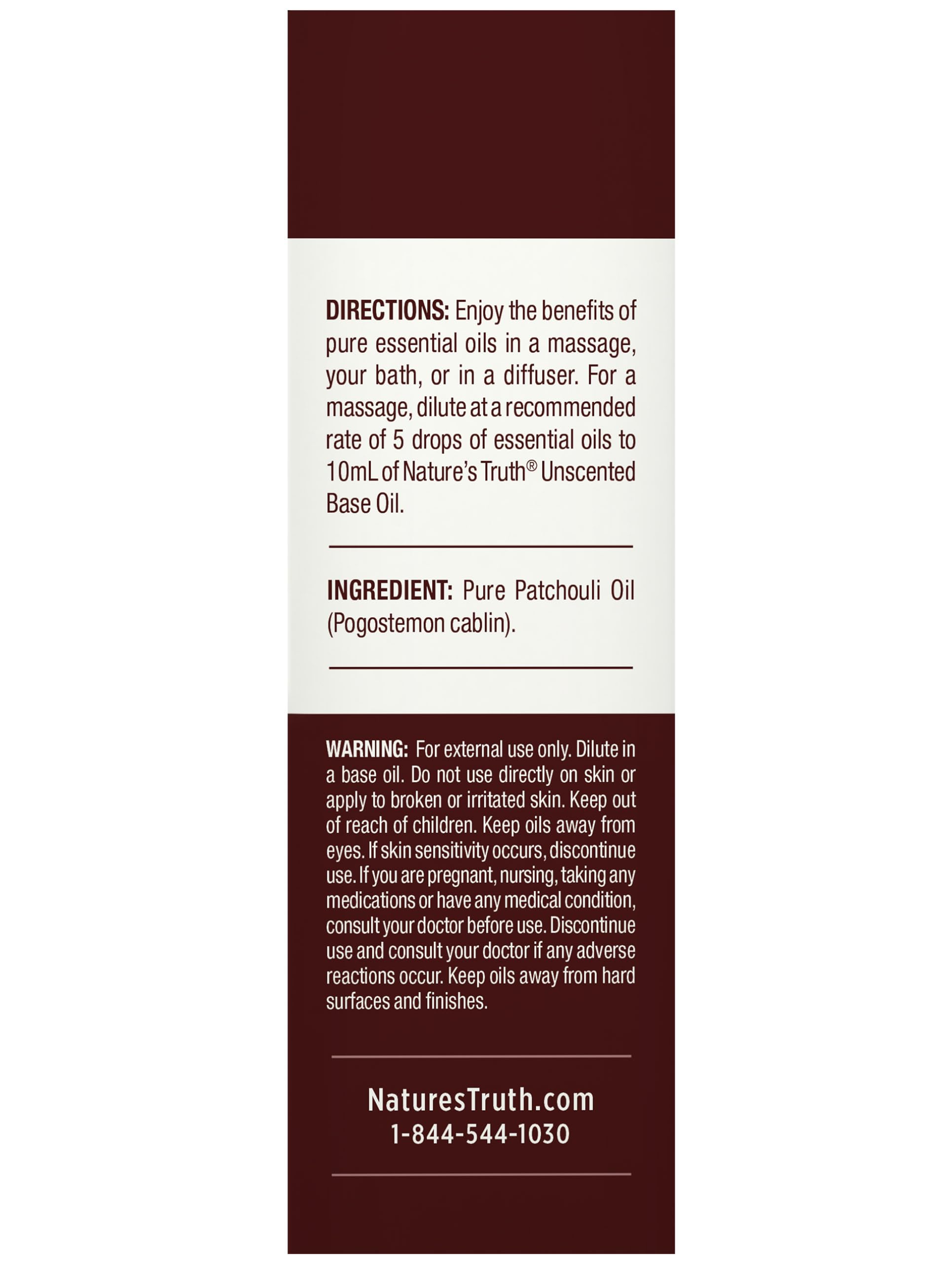 Nature's Truth Patchouli huile essentielle - mélange avec huile porteuse pour massage à domicile.