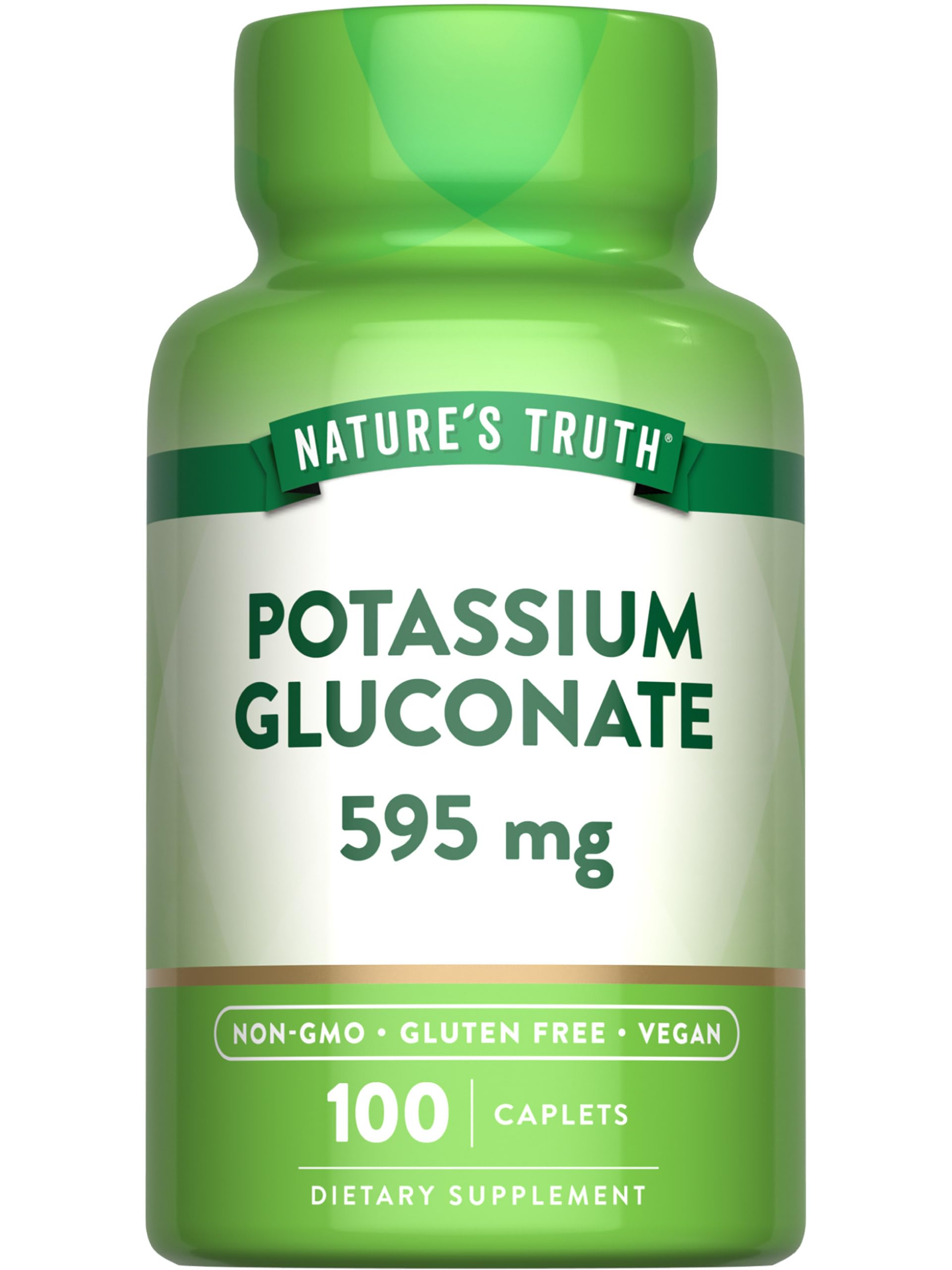 Nature's Truth Potassium Gluconate caplets dans l'emballage, présentation claire.