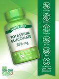 Étiquette Nutrition Nature's Truth Potassium Gluconate caplets, lisible et informative.