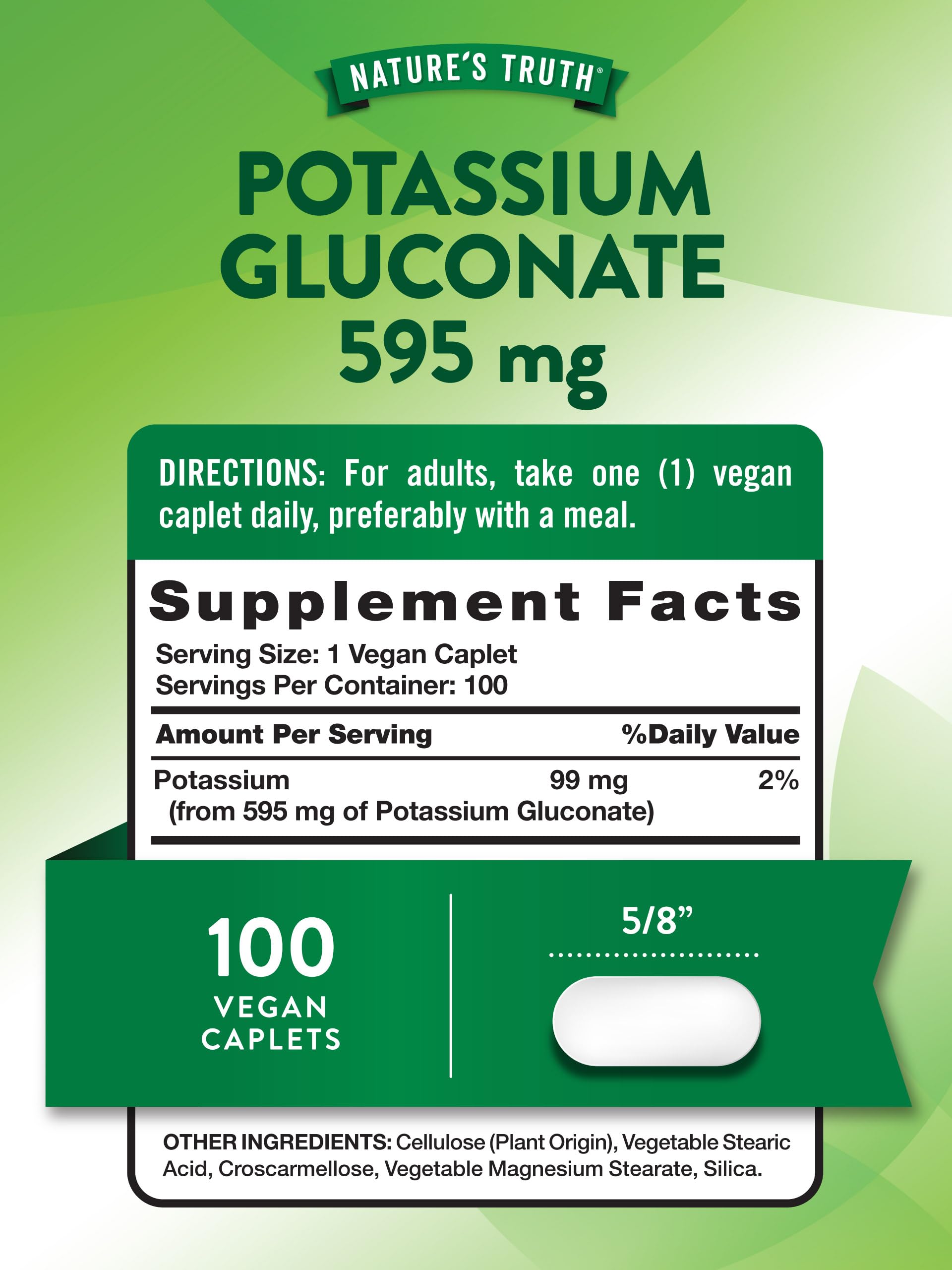 Potassium gluconate Nature's Truth caplets pour une dose quotidienne pratique.
