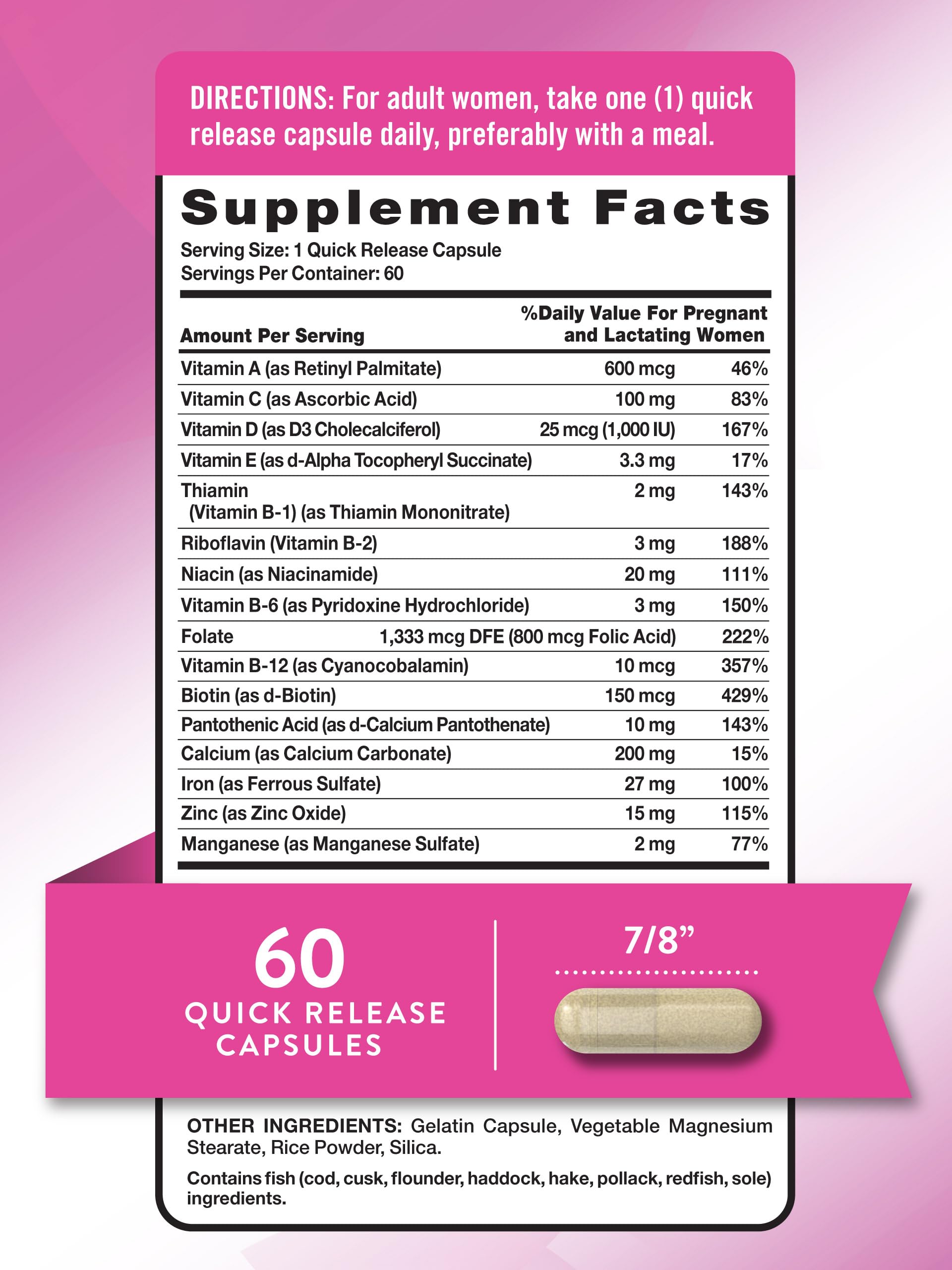 Nature's Truth Prenatal Vitamins — gélules faciles à avaler, prise quotidienne simple.