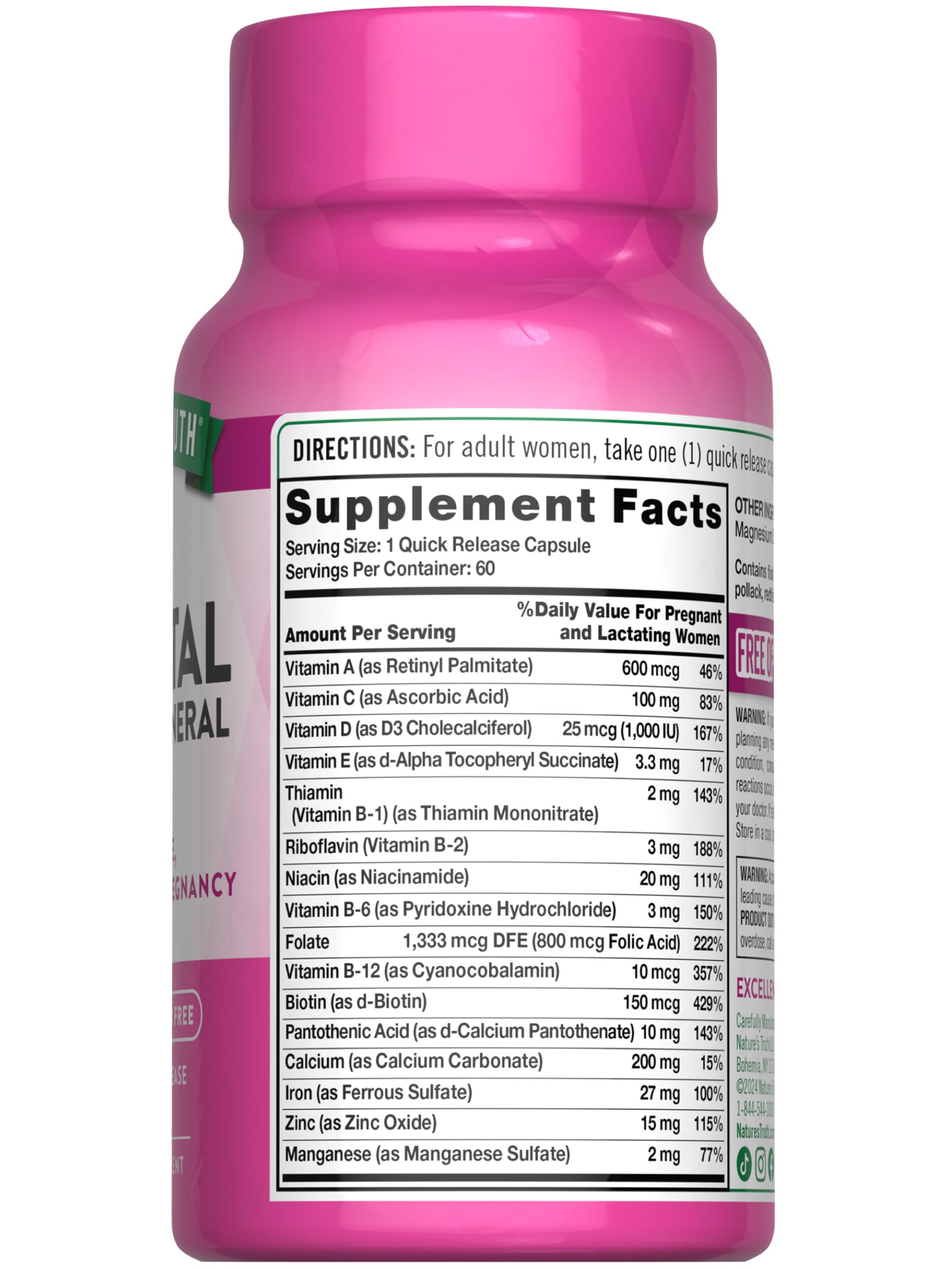Nature's Truth Prenatal Vitamins — fiche d'ingrédients et composition facilement consultables.