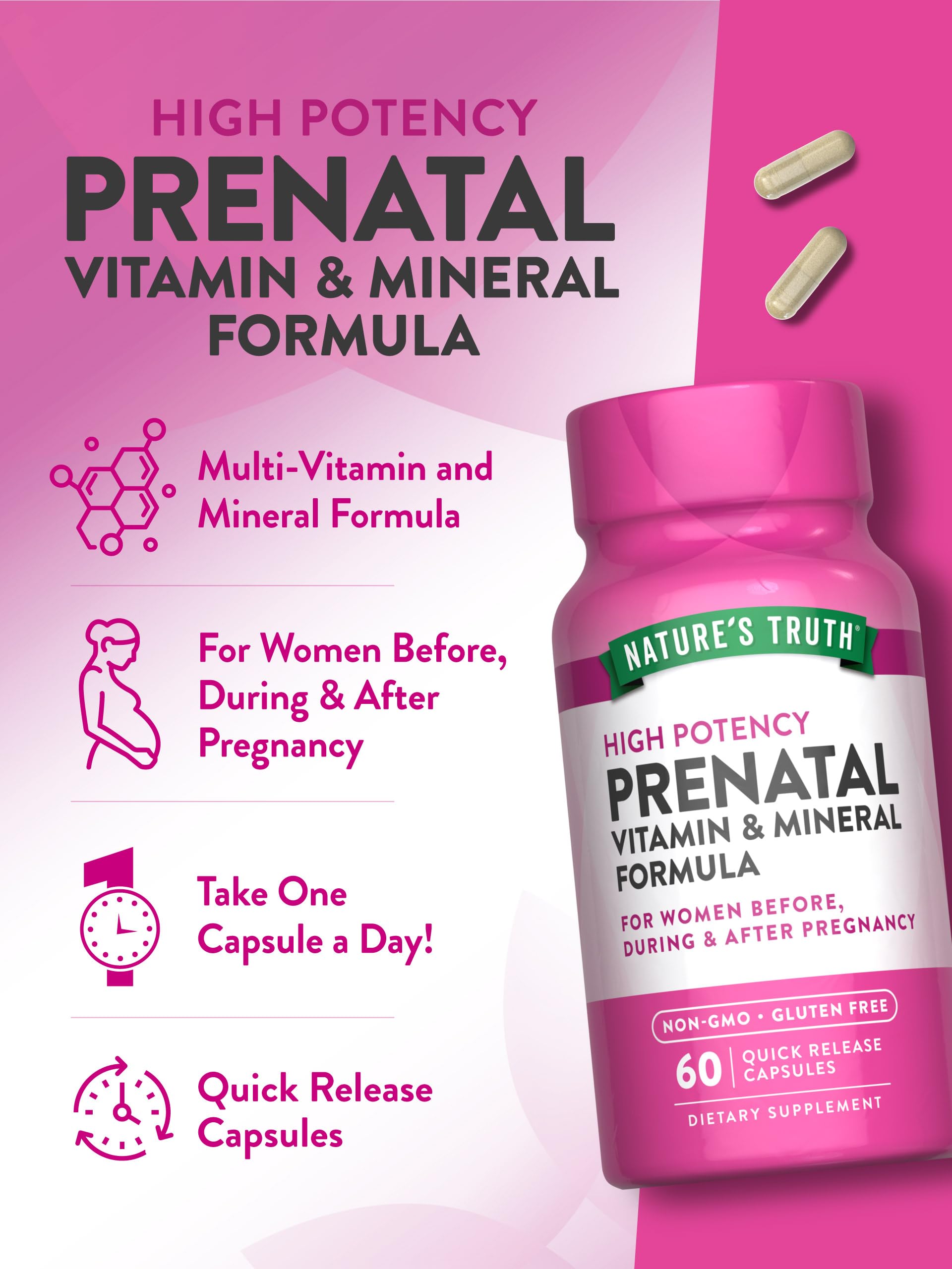 Nature's Truth Prenatal Vitamins — capsules quotidiennes apportant l'acide folique essentiel.