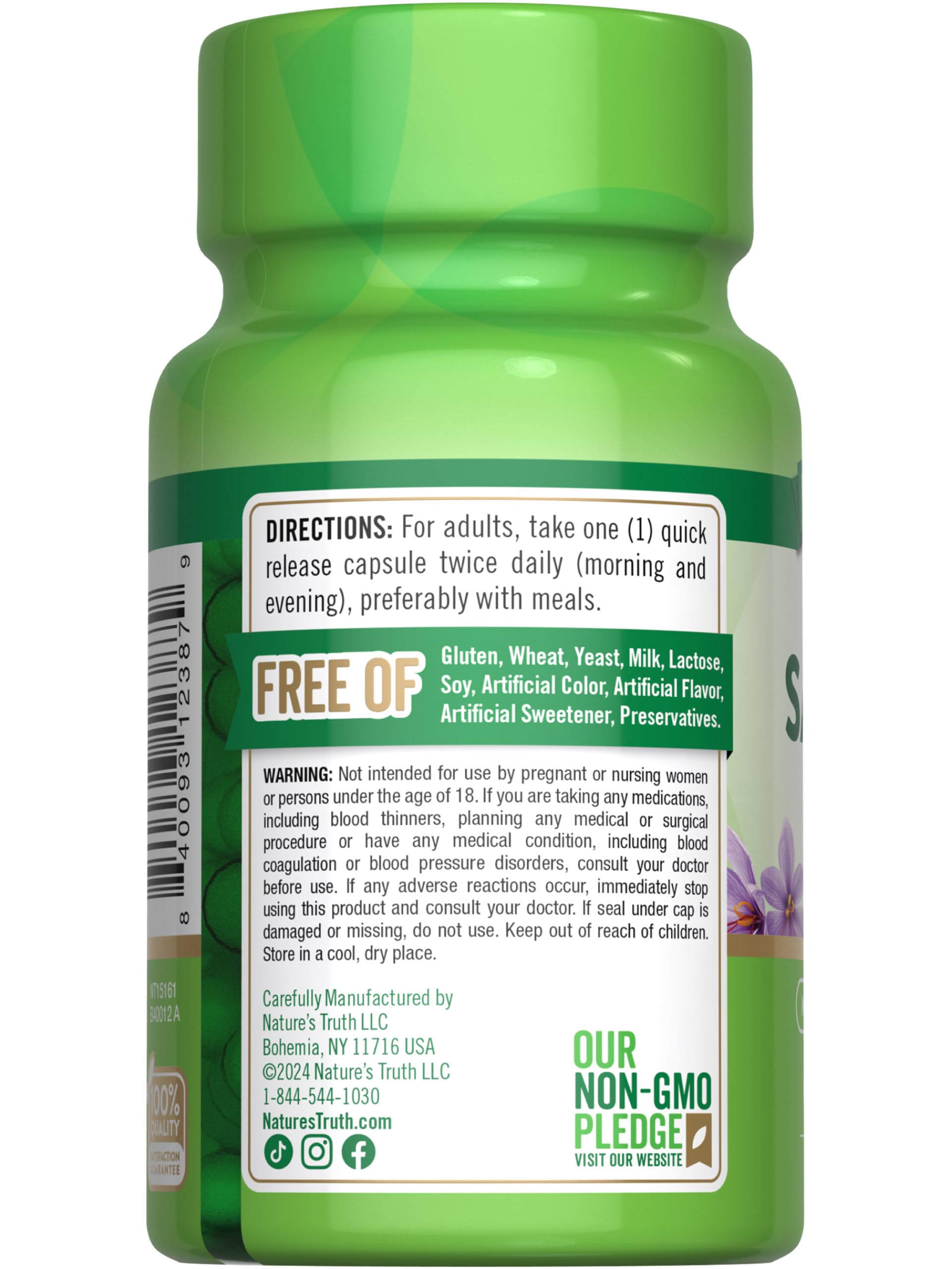 Nature's Truth présentation safran, dosage facile pour routine simple