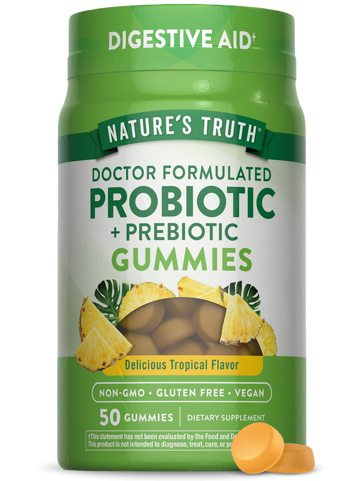 Gummies probiotiques Nature's Truth pour adultes, 50 bonbons, soutien digestif potentiel.