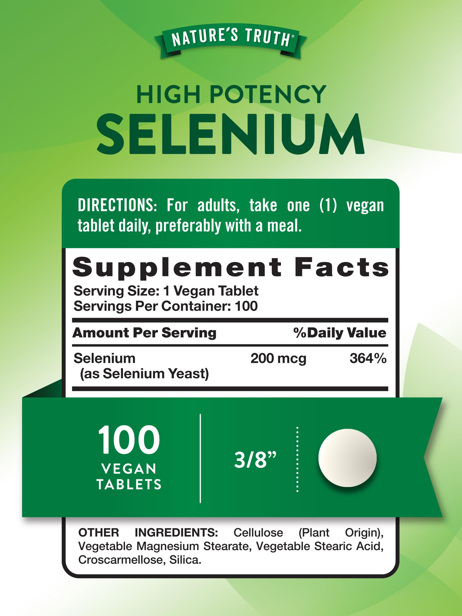 Comprimés végan Nature's Truth Selenium, choix durable et végétalien.