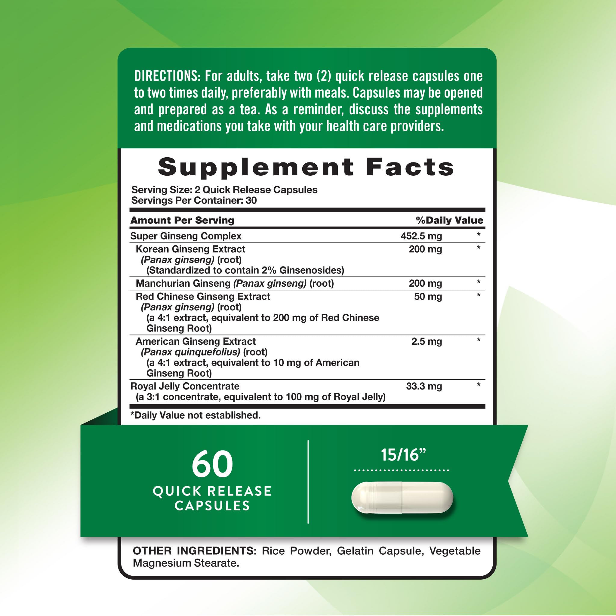 Nature's Truth Super Ginseng Complex – Gelules: format pratique pour la routine.