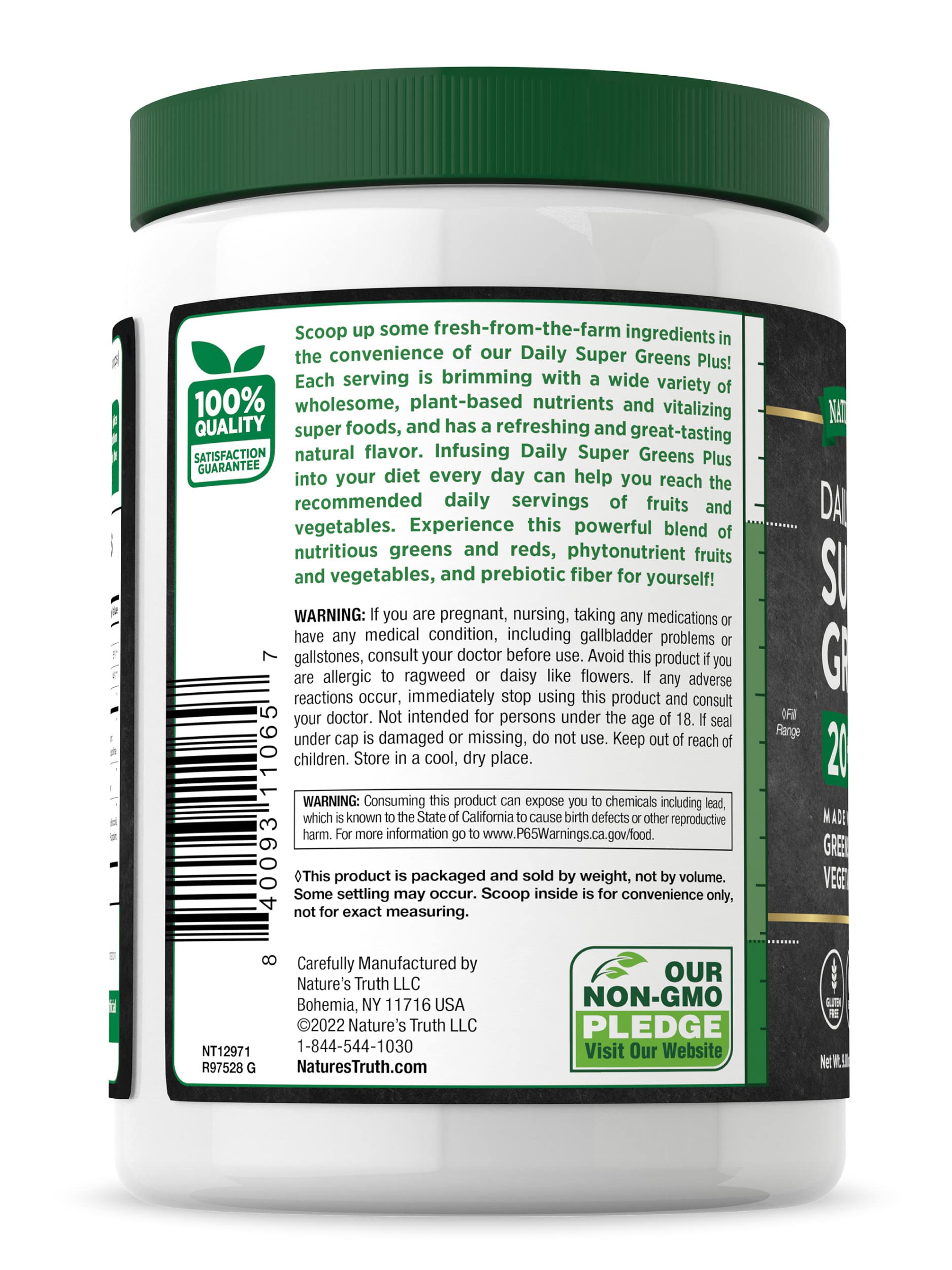 Nature's Truth Super Greens saveur naturelle : goût agréable en bol ou smoothie.